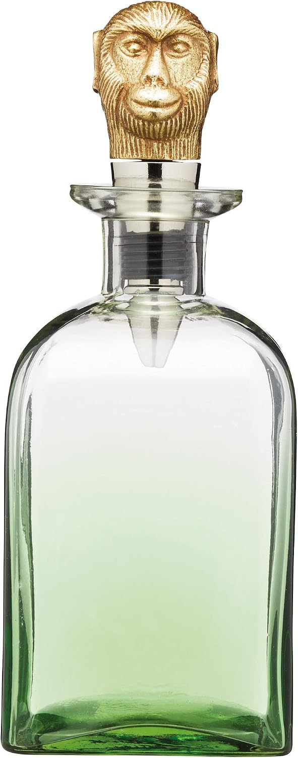 Detalle de BarCraft BCMONKEYDEC Glass Decanter with Brass Monkey Stopper, 900 ml