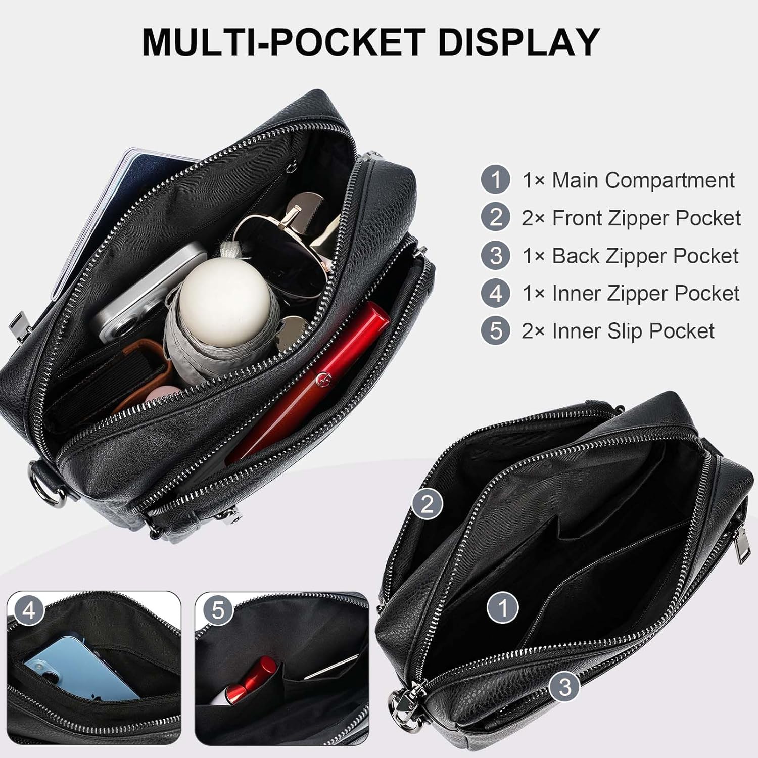 Thumbnail 3 de HILAEX Umhängetasche Damen mit Anti-Diebstahl-Sicherung und 4 Fächern – mittelgroß, verstellbarer breiter Gurt