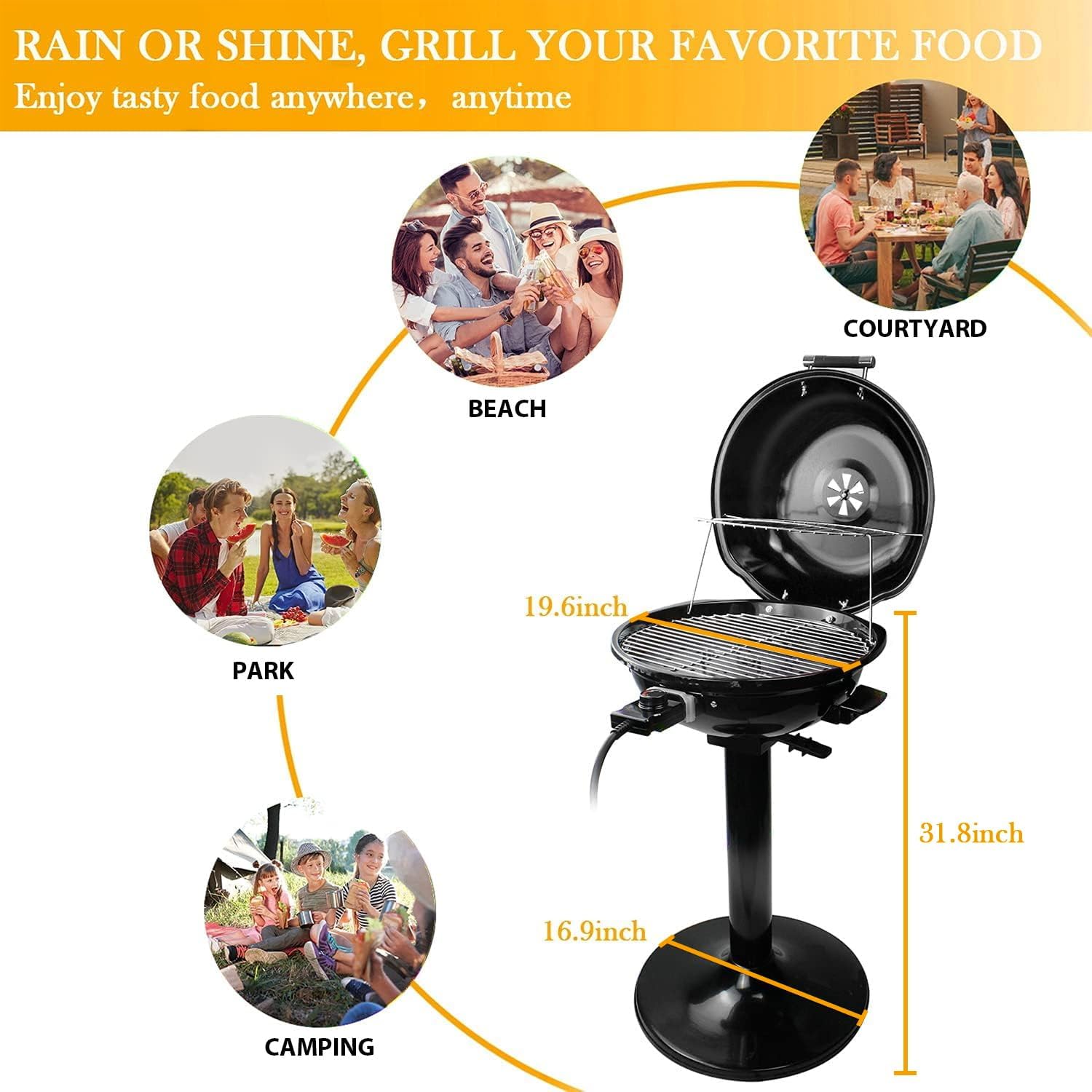 Detalle de Techwood Electric Grill 1600W Portable Indoor/Outdoor BBQ Grill with Removable Stand