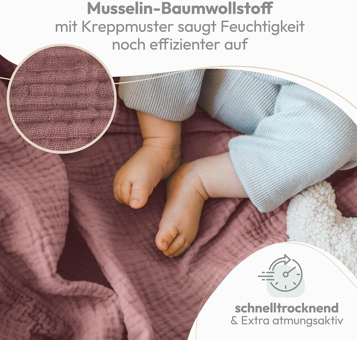 Thumbnail 2 de Laleni Spucktücher Baby 5er-Set aus reiner Baumwolle (Musselin) – schadstofffreie Mulltücher 70x70, rosa