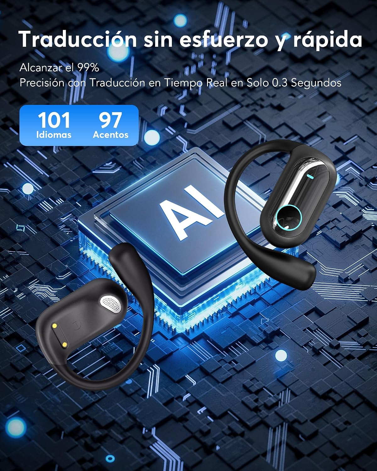 Detalle 2 de MOZC Auriculares inalámbricos Bluetooth con traducción en tiempo real: 198 idiomas, 60 h de batería y Bluetooth 6.1