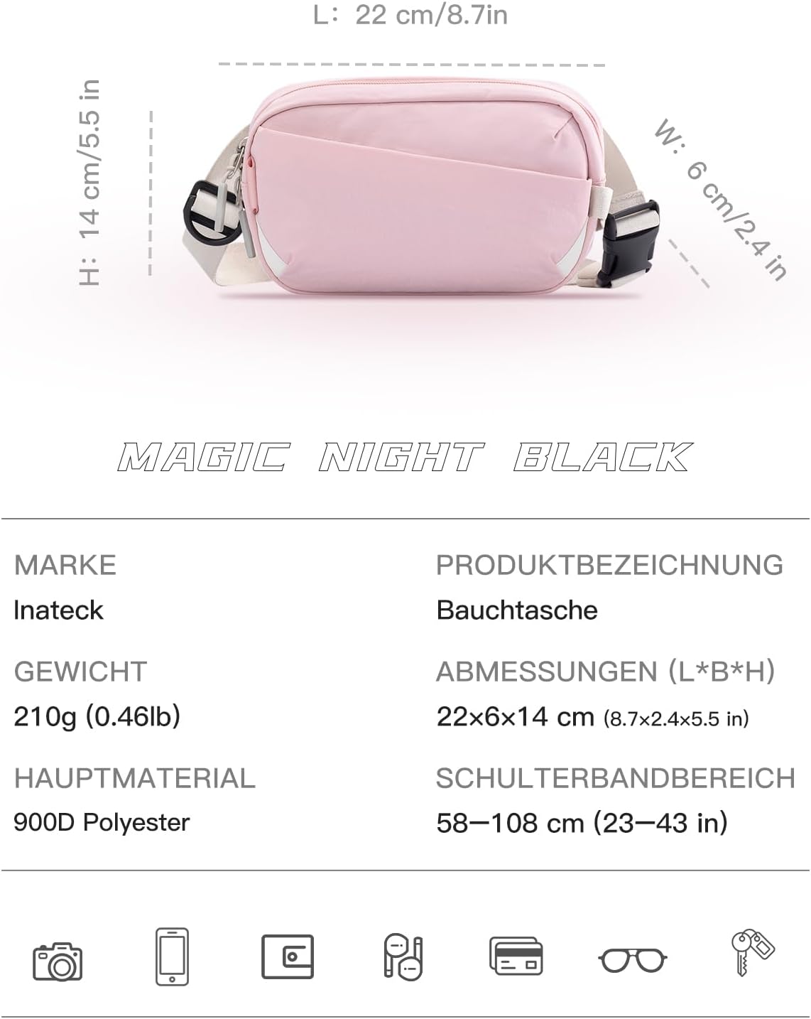 Thumbnail 1 de Inateck Sling Bag X-Mini (1,5 Liter) – Bauchtasche/Gürteltasche mit RFID-Schutz, rosa