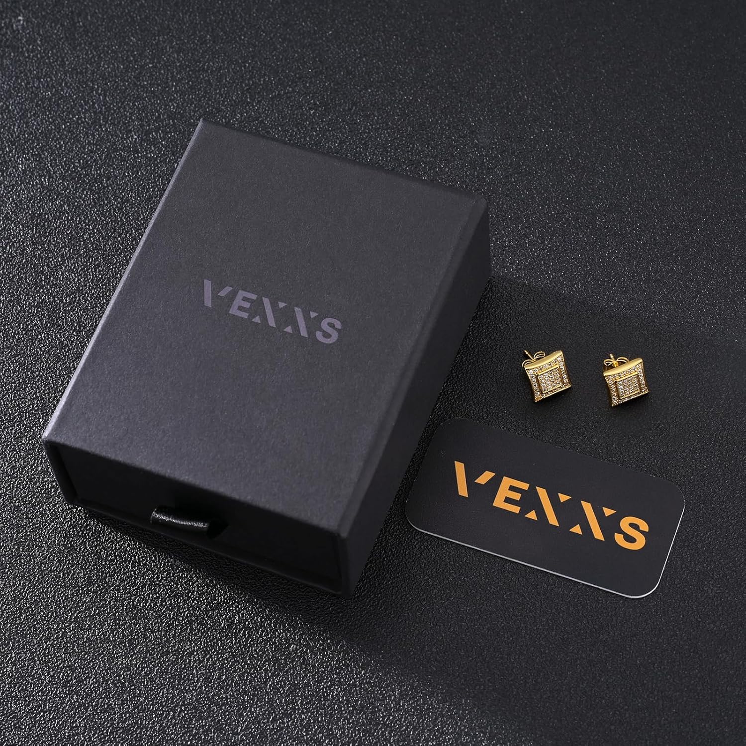 Detalle 2 de VEXXS Herren Ohrringe Silber 925 – 18K Gold/Weißgold beschichtet, 5A Zirkonia