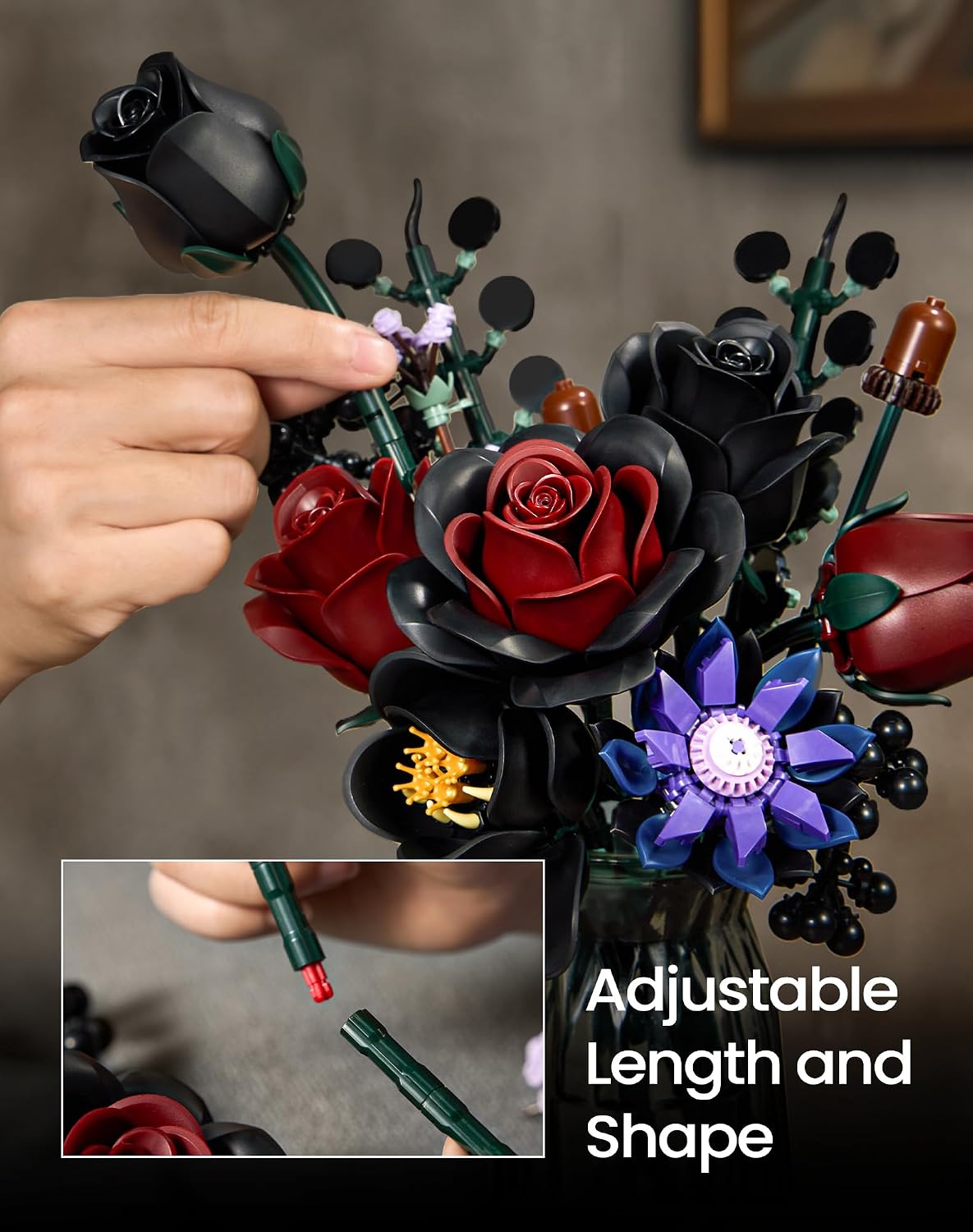 Detalle 2 de iATOM Black Burgundy Red Rose Bouquet 12pcs 🏵