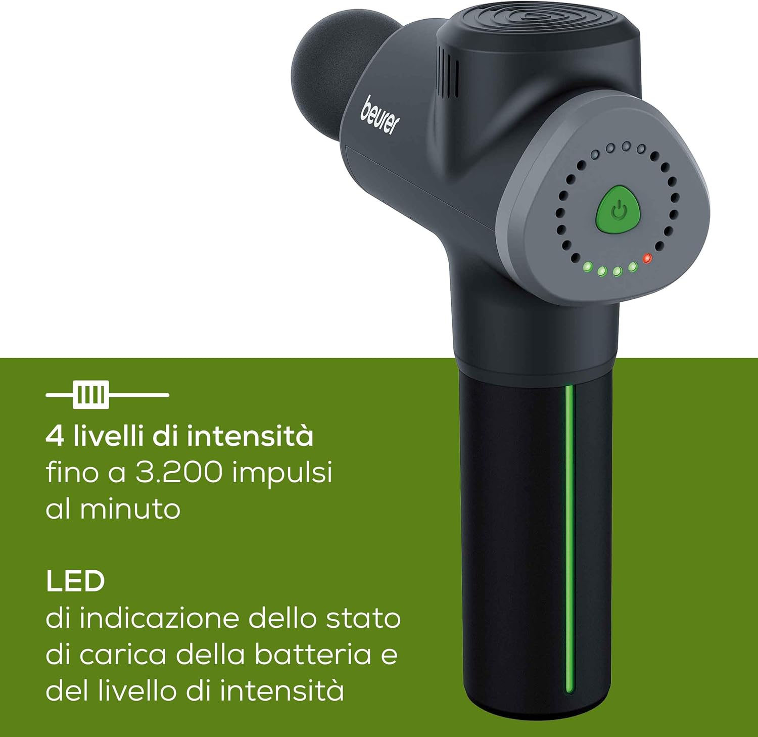 Detalle de Beurer MG 180 Massage Gun: Pistola per Massaggio Muscolare con 6 Accessori e 4 Livelli di Intensità