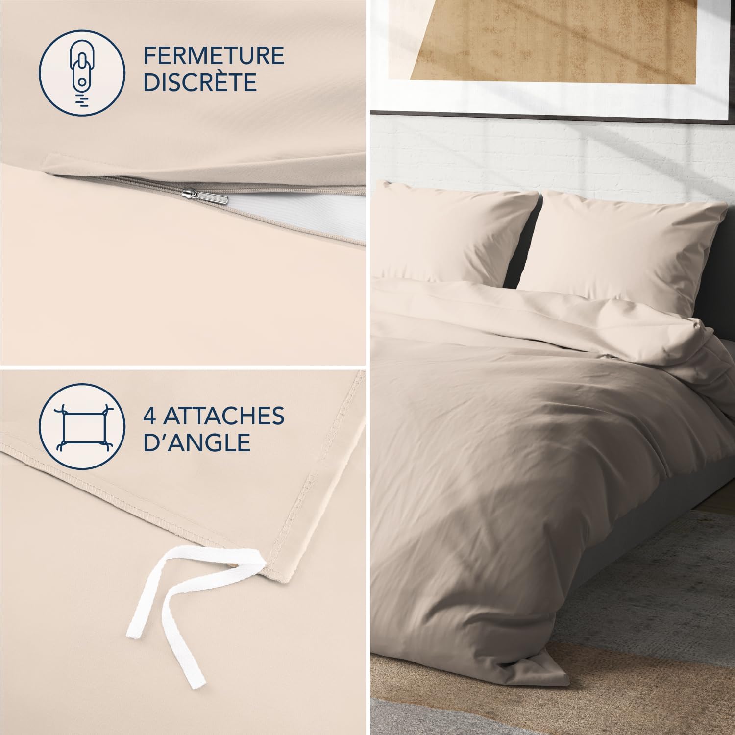Detalle de Dreamzie Parure de Lit 160 x 200 – 4 Pièces en Microfibre 100 g/m², Oeko-Tex