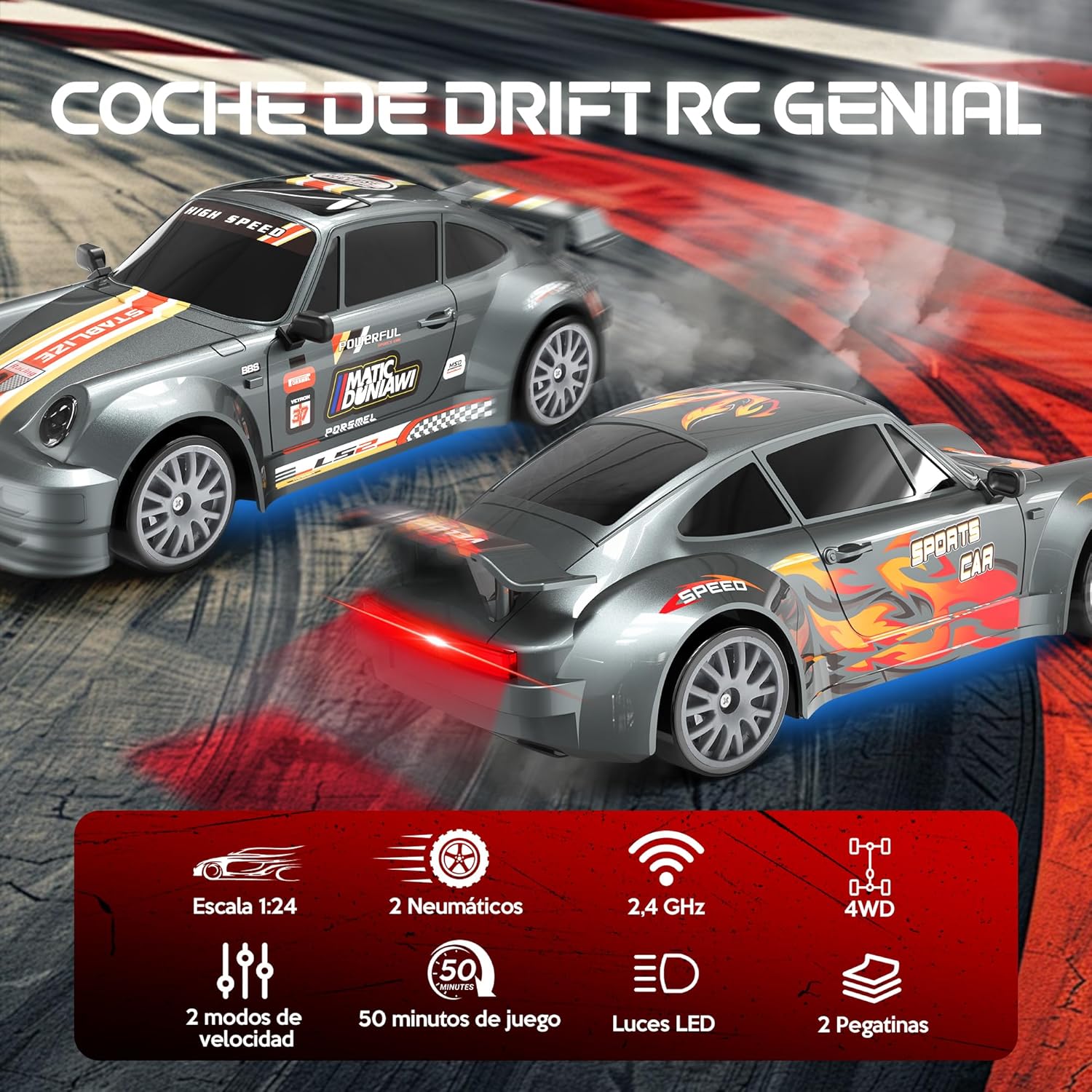 Thumbnail 1 de HappyGoLucky Coche RC Drift Car 1:24 10-15 km/h