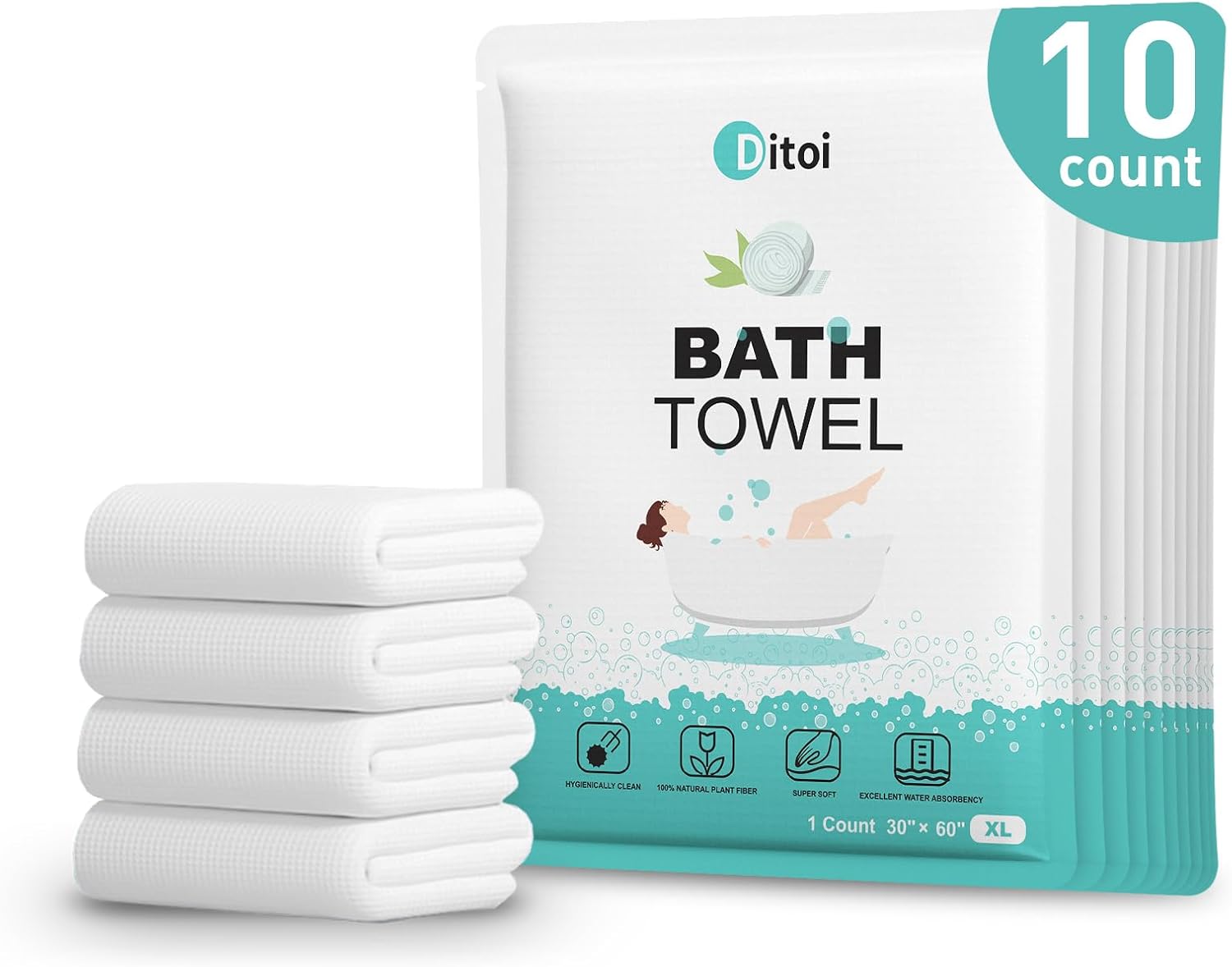 Detalle de Ditoi Disposable Bath Towels, 30" x 60", 10-Count Travel Pack