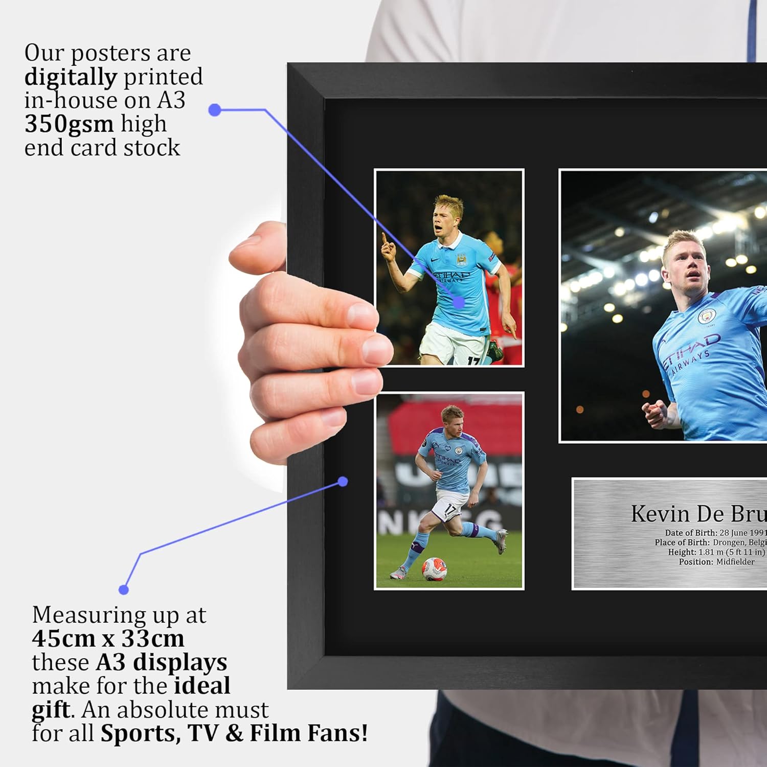 Thumbnail 2 de HWC Trading FR A3 Kevin De Bruyne Manchester City framed signed autograph picture (A3)