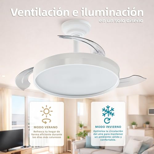 Detalle de Ventilador de Techo 72W con aspas plegables, iluminación LED y mando a distancia – Citymart