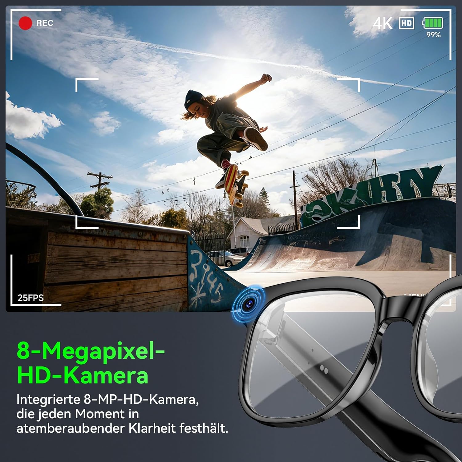 Thumbnail 2 de Kamera-Brille, 8 MP Lünette mit KI – intelligente Brille für Video, Audio & Übersetzungen (blaulichtfilter)