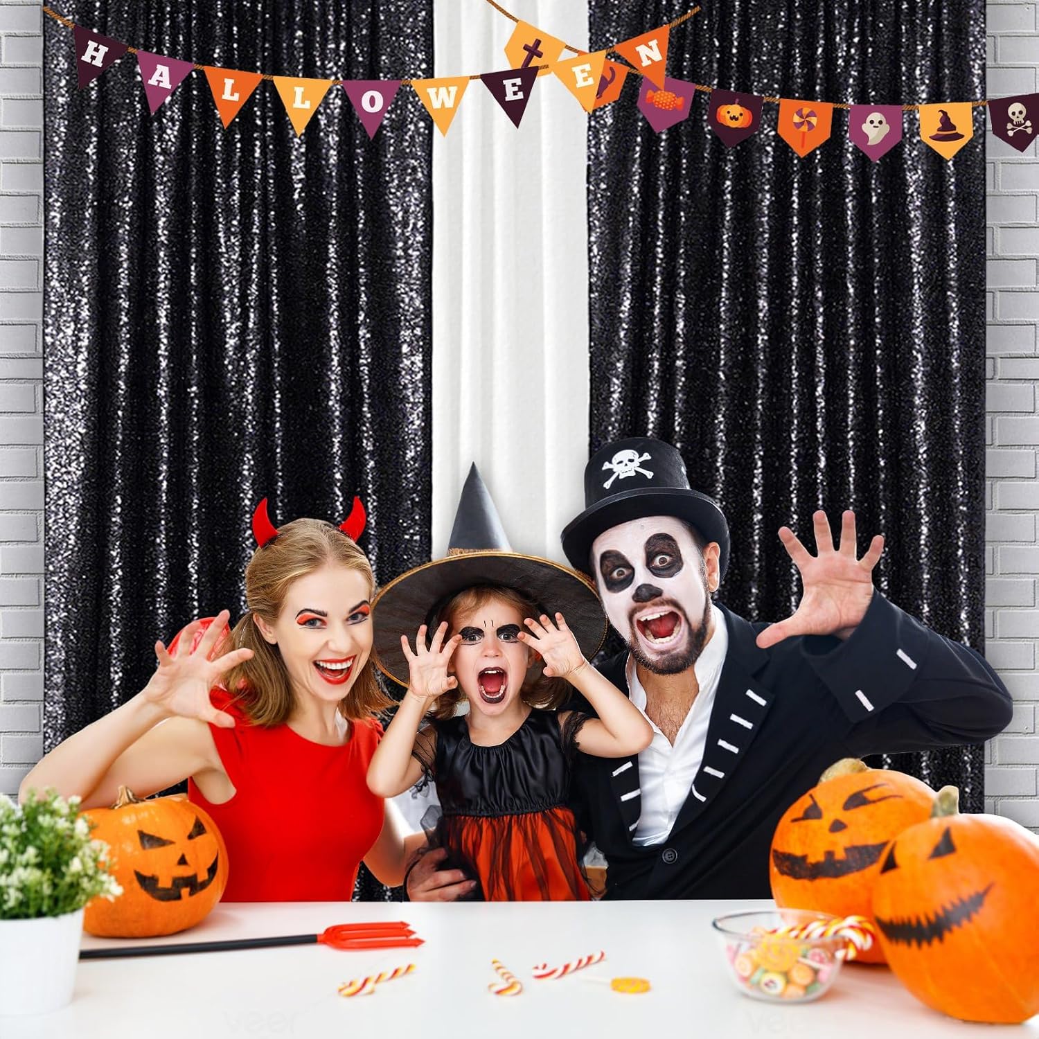 Detalle de 2Pieces Sequin Backdrop 2ft x 8ft (60 x 243 cm) – Black, Shiny Seamless Photo Booth Curtain