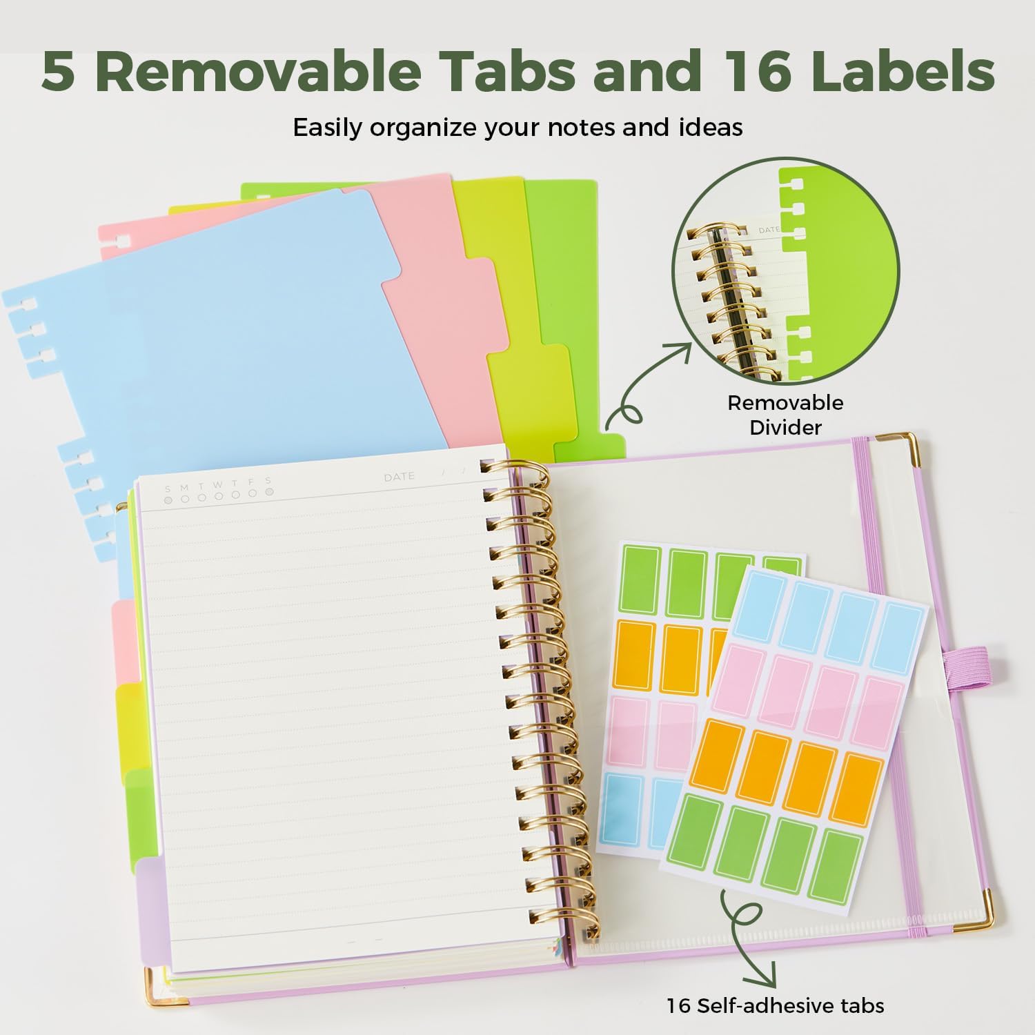 Thumbnail 3 de ROBCURSE A5 Spiral Notebook With Dividers, 5 Subject 300 Pages (100gsm) – A Practical Companion for Notes and Diaries