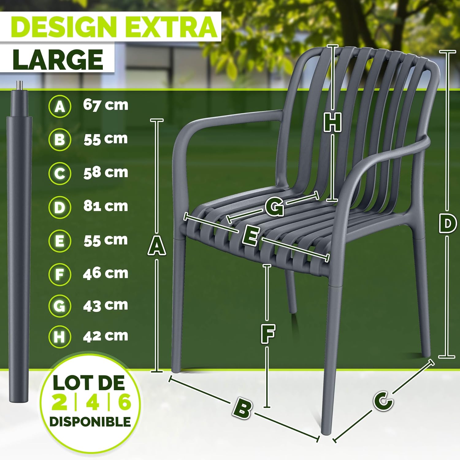 Detalle 2 de tillvex TVKVKS stapelbare tuinstoelen, set van 2, antraciet