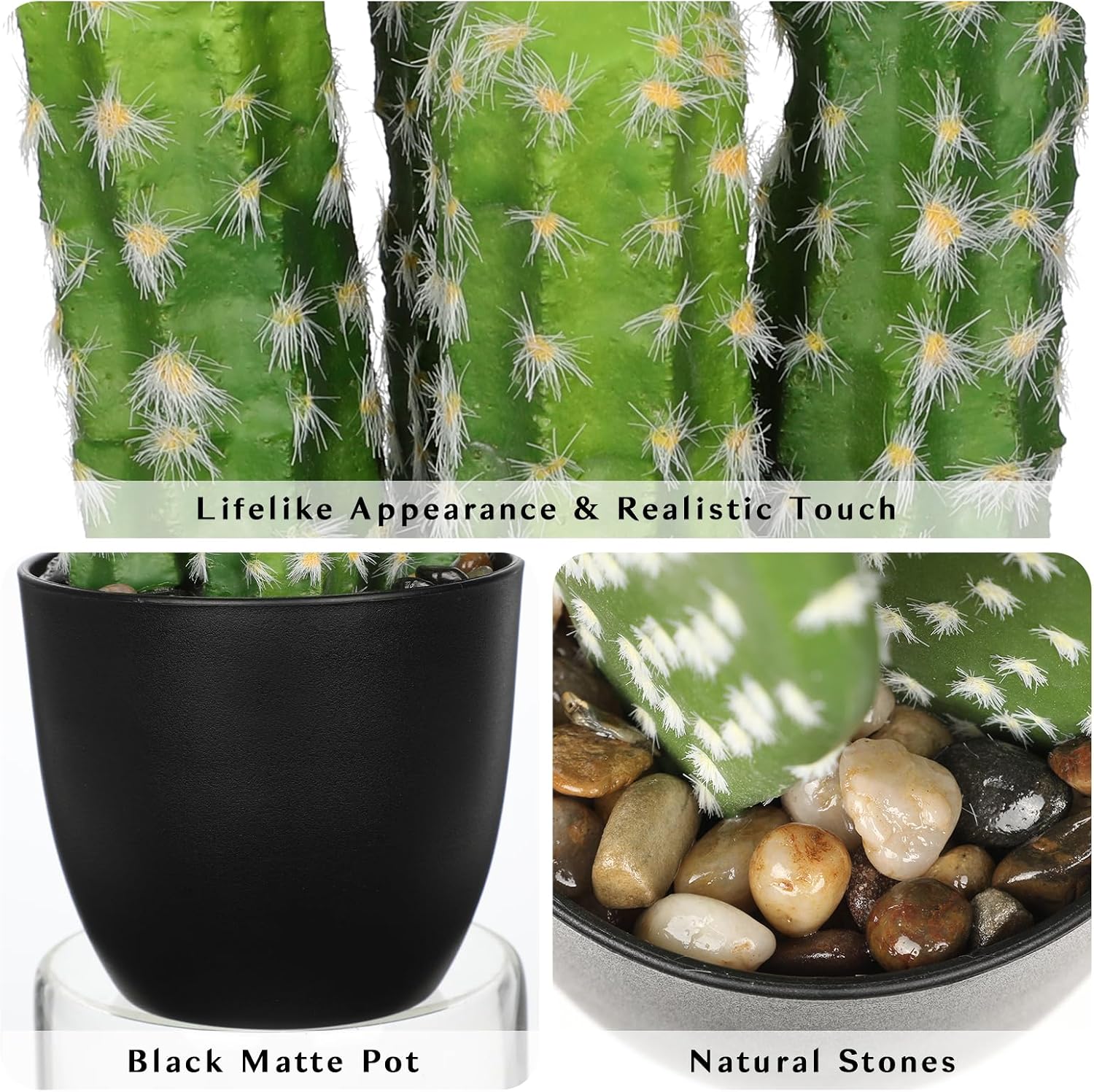 Detalle de Oairse 9.3-inch Artificial Cactus Plant in Pot – Realistic Faux Desert Cacti for Home or Office
