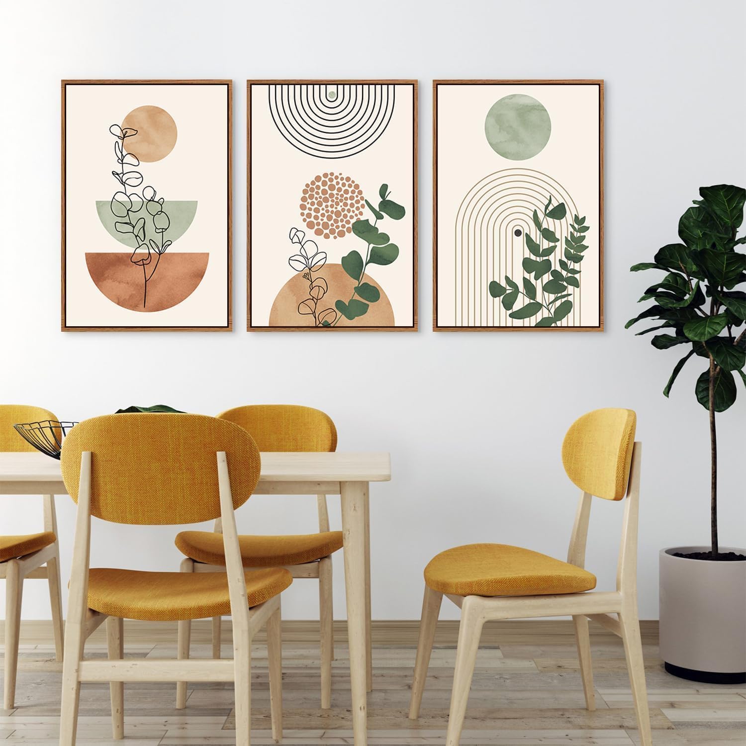 Detalle de HPNIUB Boho Grün Leinwandbild im Rahmen (40 x 60 cm) – abstrakte Wanddekoration im Mid-Century-Stil