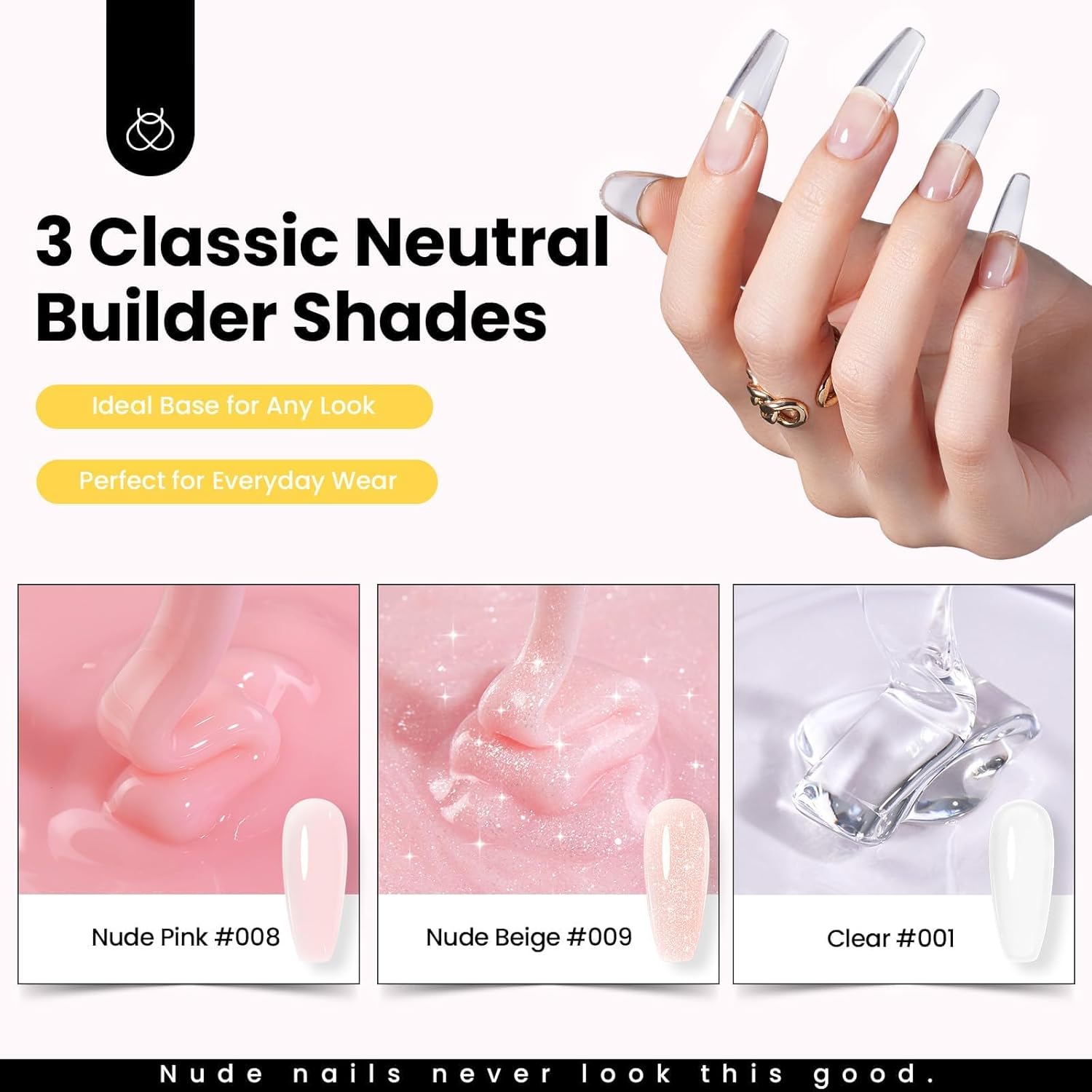 Detalle de Beetles Hard Gel for Nails Kit: 3-Color Nude, Clear, and Glitter Builder Gel Set
