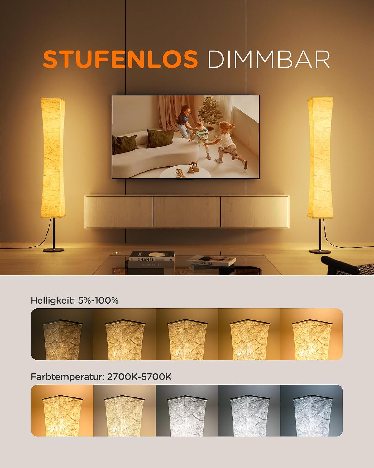 Detalle 2 de Tomons dimmbare RGB-LED-Stehlampe mit Fernbedienung und Musiksynchronisation