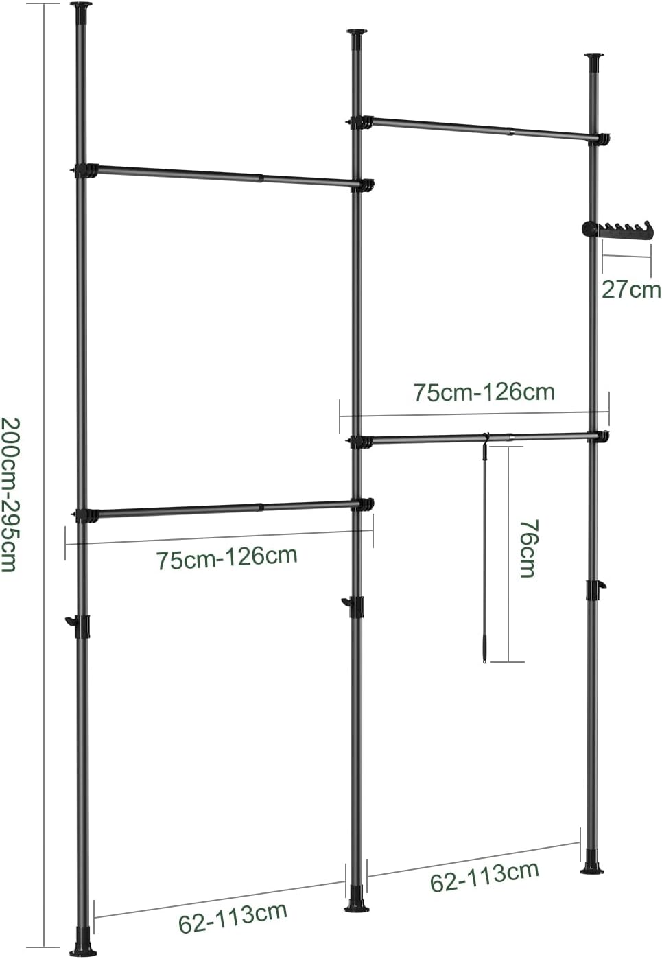 Detalle 2 de SoBuy KLS03-II-SCH perchero telescópico 124–226 cm
