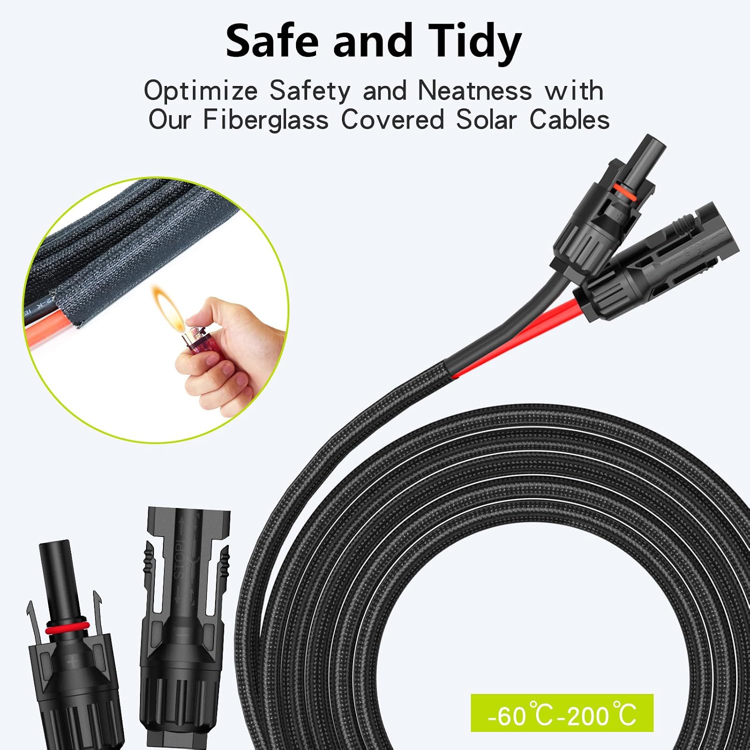 Detalle 2 de JXMXRPV Solar Cable Extension, 33 ft 10 AWG, IP68, Male-to-Female Connectors