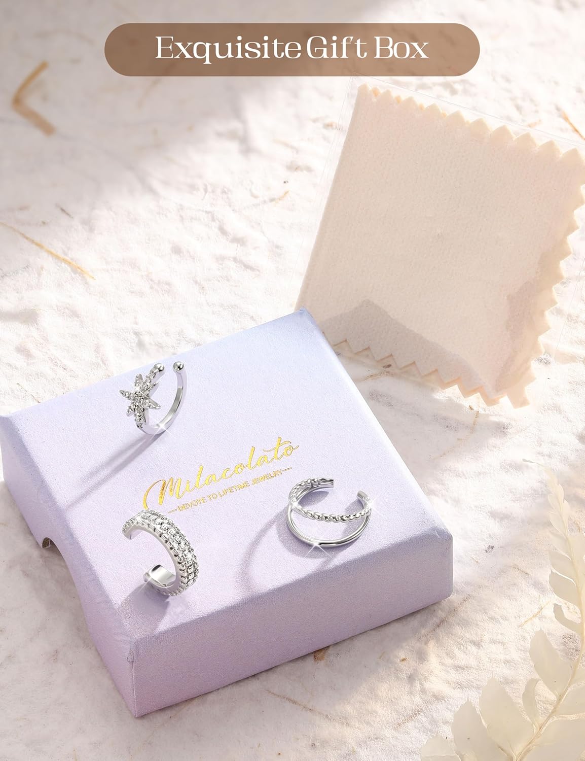 Thumbnail 6 de MILACOLATO 3er-Set Ear Cuffs (Gold & Silber), Clip-Ohrclips ohne Ohrloch mit CZ-Optik in Geschenkbox