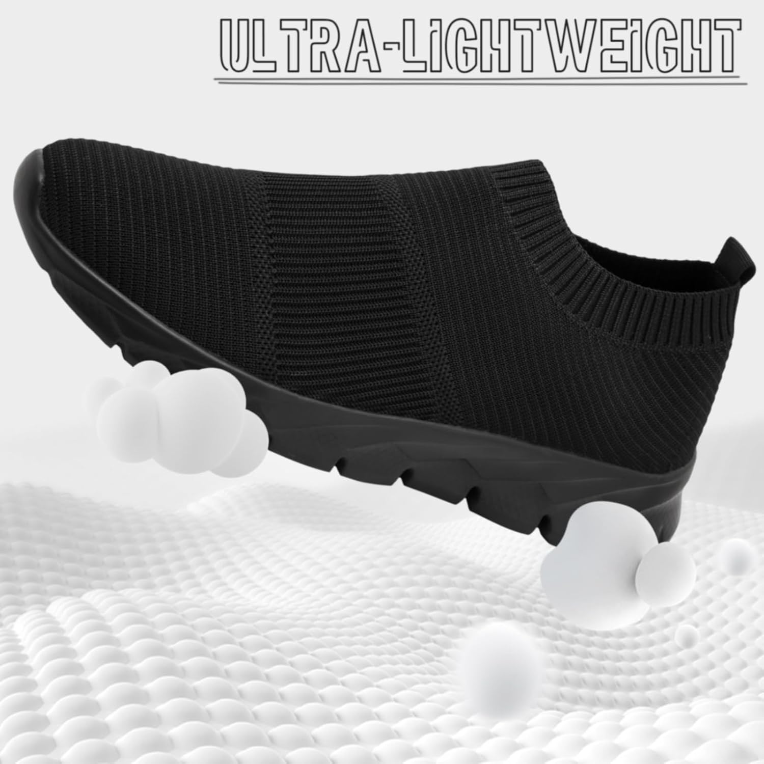 Detalle 2 de Basket Homme Chaussure de Marche Sans Lacets - Sneakers Running Noires Respirantes et Antidérapantes