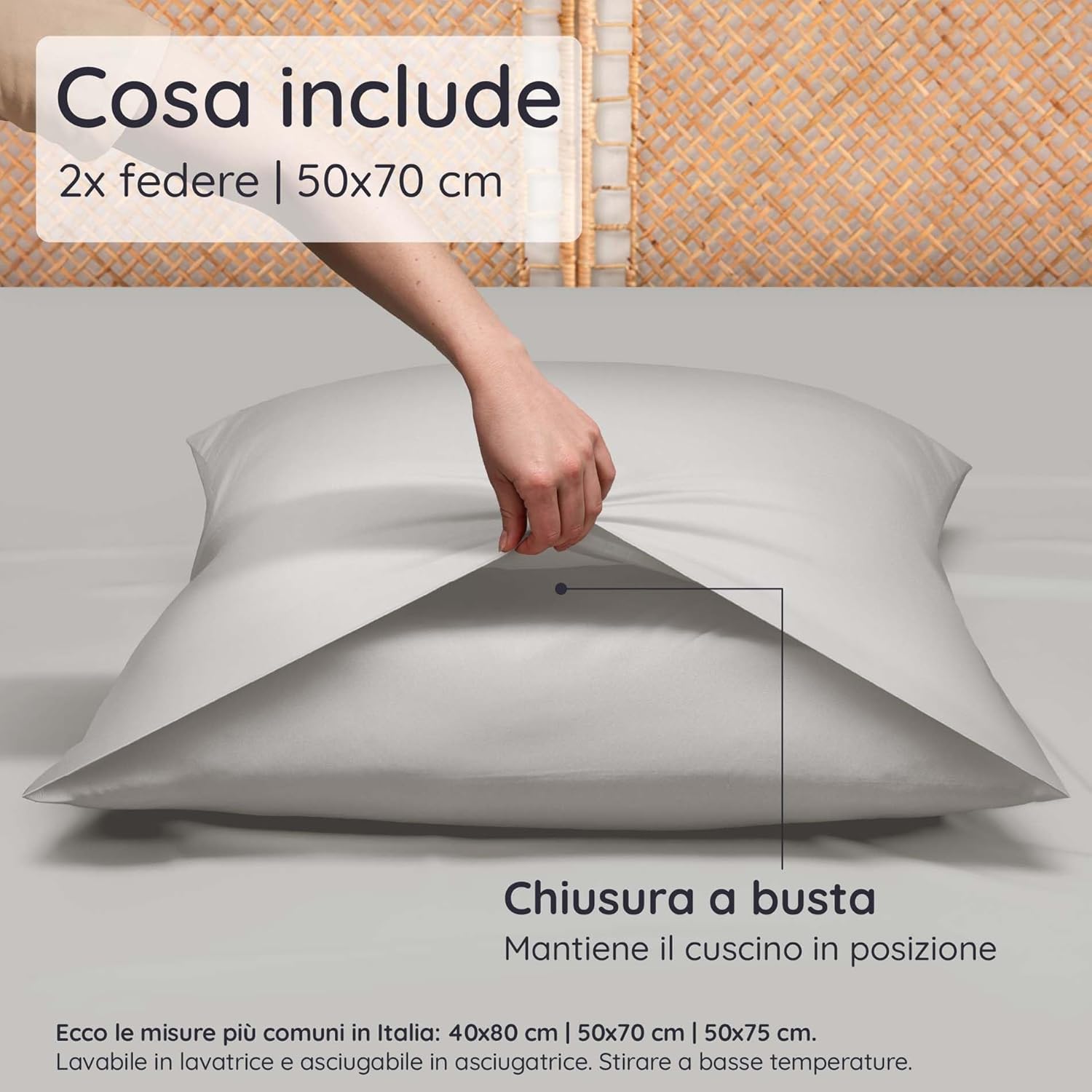 Detalle 2 de Bambaw federe di bambù 50x70 cm (confezione da 2) antiacaro, anallergiche e antibatteriche, colore grigio