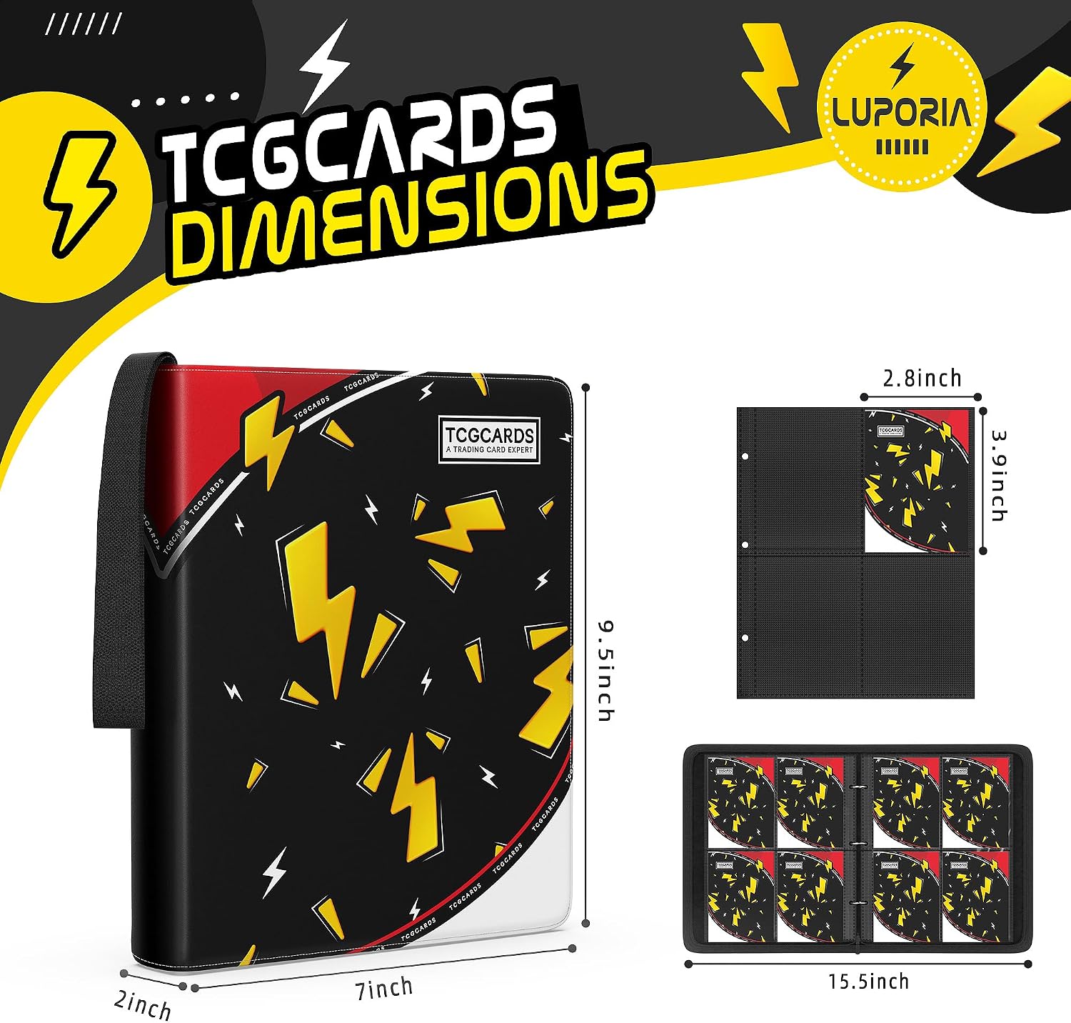 Detalle de Trading Card Binder 4 Pocket (400-Card Capacity) with 50 Removable Sleeves, Waterproof Zipper Album for MTG/TCG Cards