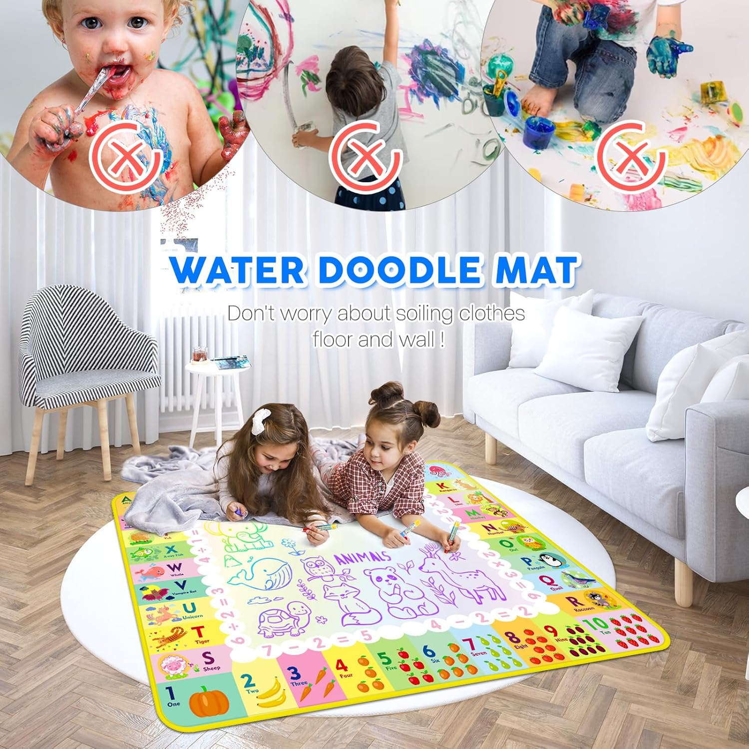 Thumbnail 2 de eisaro Jouet enfant 1-2-3 ans : tapis dessin à l’eau 120 x 90 cm avec stylos rechargeables