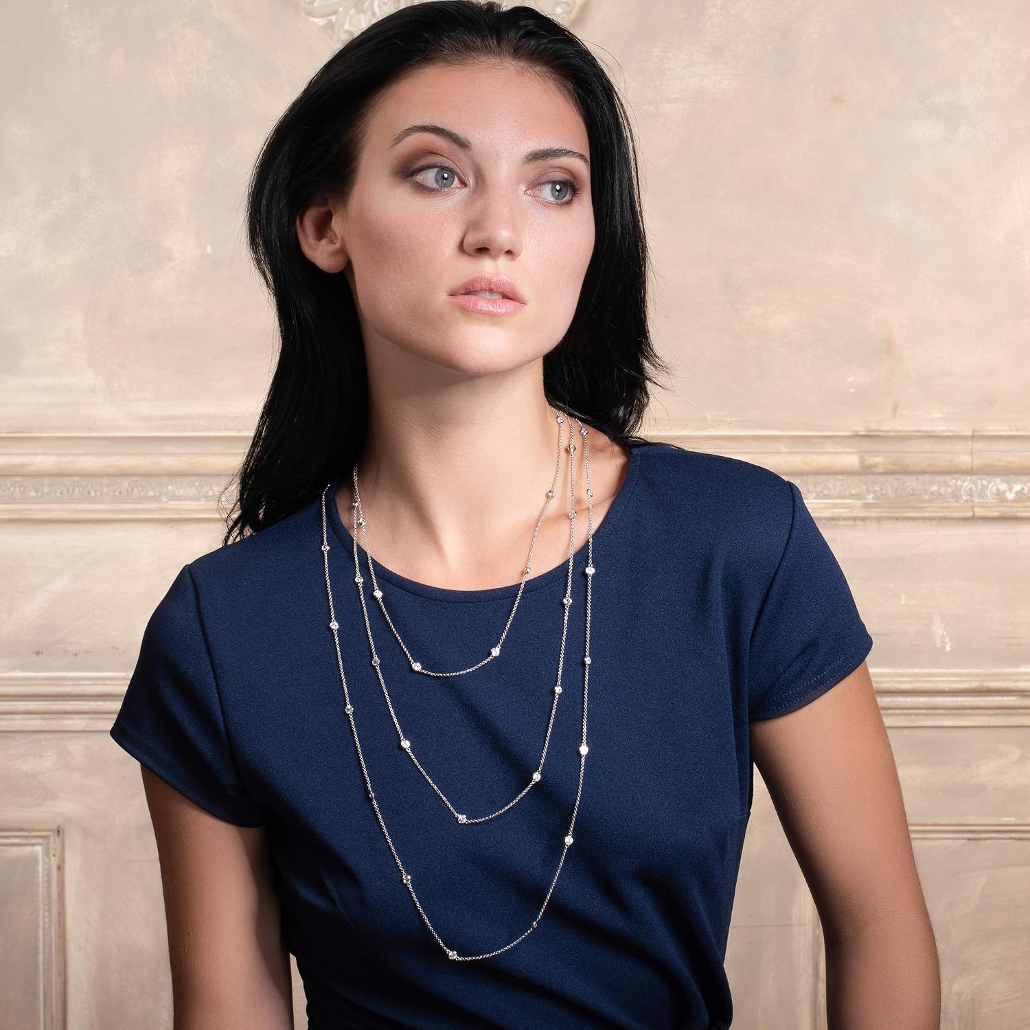 Detalle de namana Collana lunga donna con zirconi, catenina in argento, oro o oro rosa (con confezione regalo)