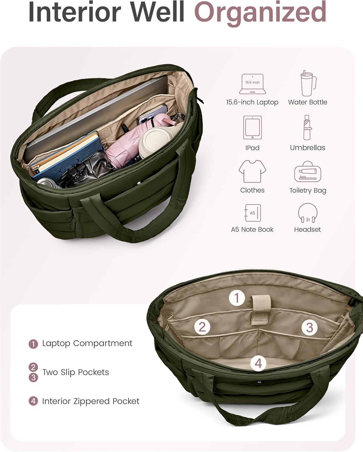 Detalle de Uselike Quilted Tote Bag, 20L Capacity
