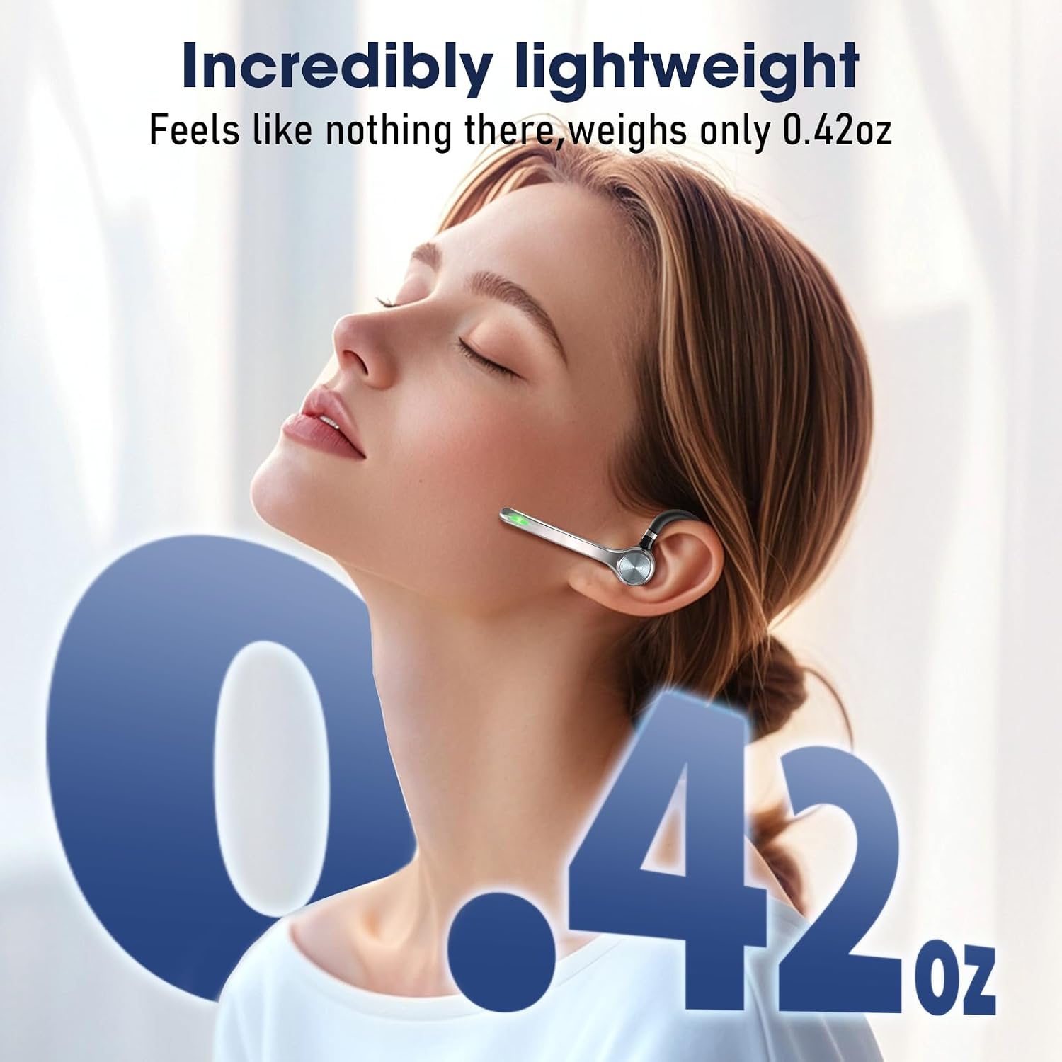 Detalle 2 de Ngsod Bluetooth Headset with Mic, Wireless Earpiece Noise Canceling, 500mAh Charging Case (72H Talking Time Support)