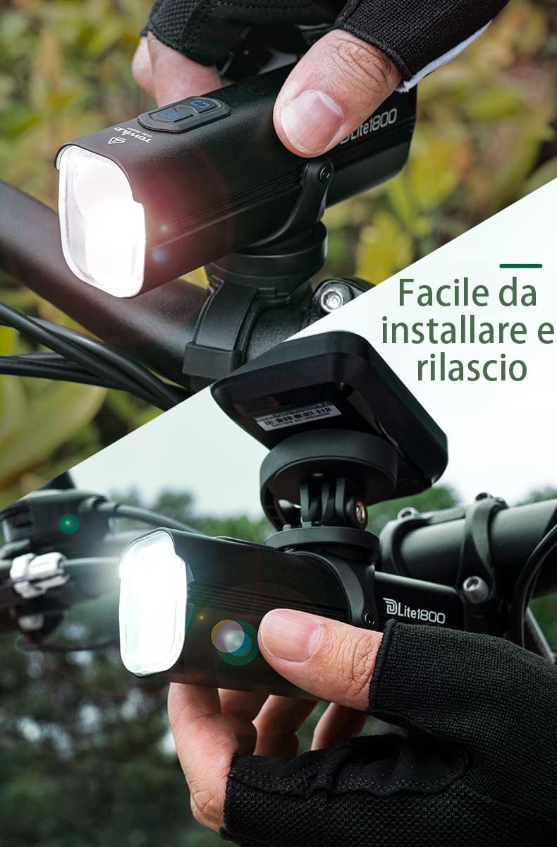 Detalle de Towild DLite1800: Luce anteriore bici dual-sorgente da 1800 lumen con telecomando e batteria 5000mAh
