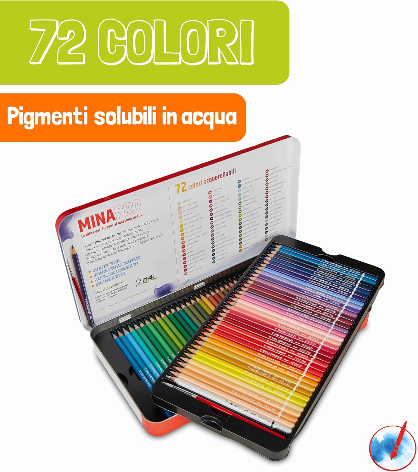 Detalle 2 de Seven Pastelli Scuola Minapro Watercolor in astuccio metallico da 72 pezzi