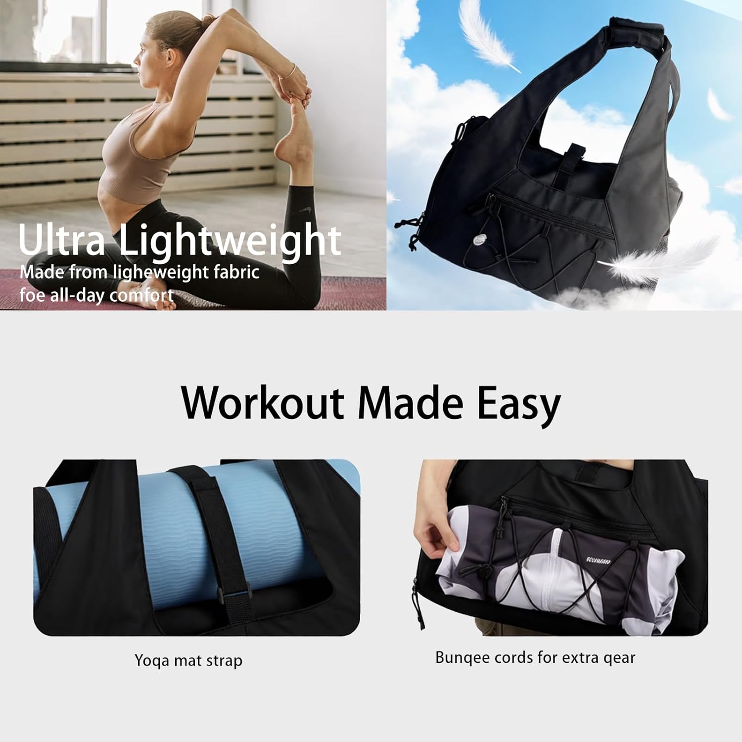 Detalle de Sporttasche für Damen mit Wasserflasche – Groß, wasserabweisend, Schuhfach & Nassfach