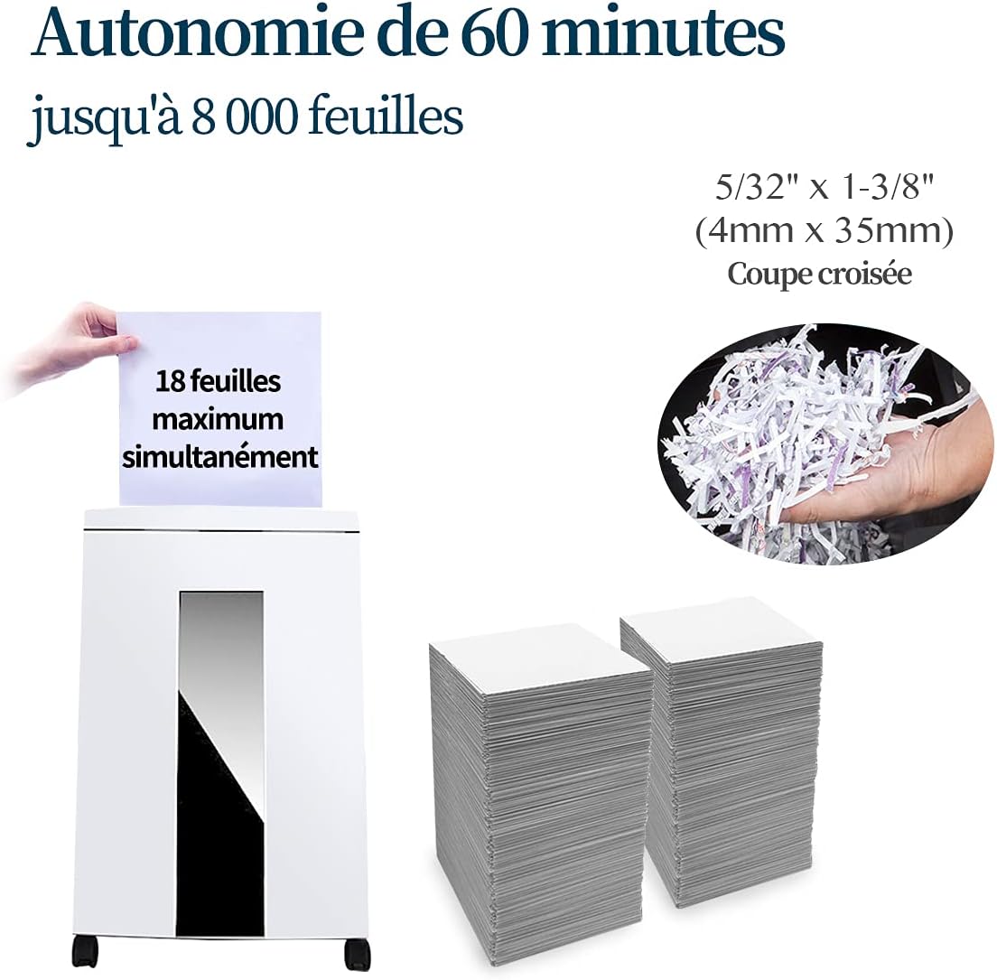 Detalle de WOLVERINE SD9113 Destructeur Ultra-Silencieux P4 — Coupe croisée 4 x 35 mm, 18 feuilles, CD et cartes, 60 min, blanc