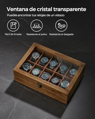 Thumbnail 6 de SONGMICS Caja para Relojes de Madera Maciza, 10 Compartimentos