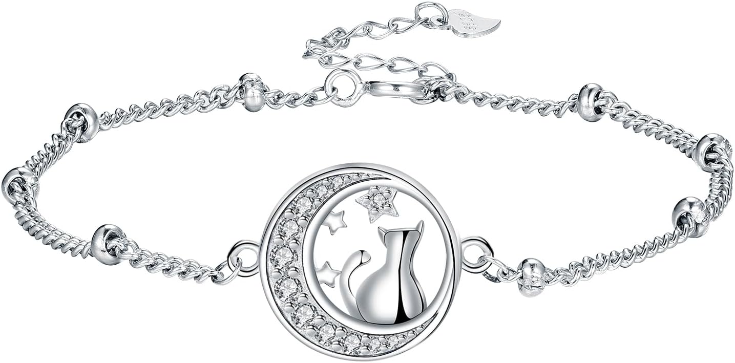 Detalle de Arrebol Armband 925 Sterling Silber Damen mit Katzen-Motiv und Zirkonia, verstellbar (16 + 4 cm)