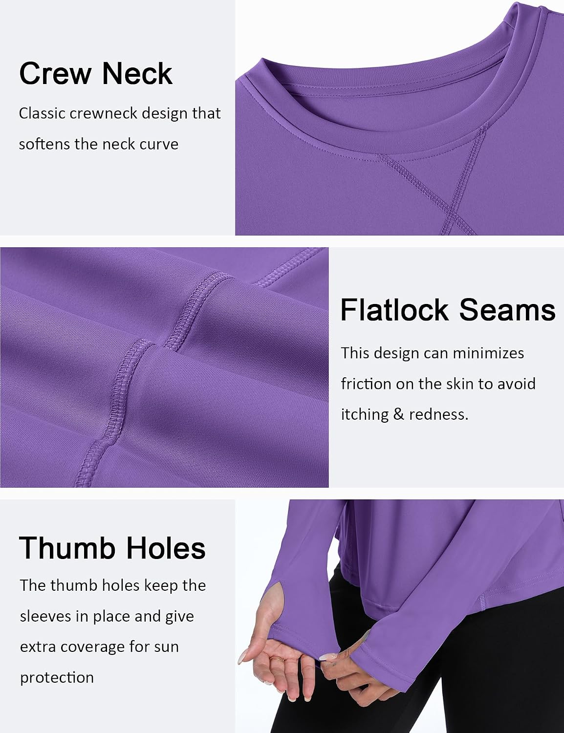 Detalle 2 de Avoogue Women UPF 80+ UV Long Sleeve Shirt with Thumb Holes – Quick Dry Athletic Top