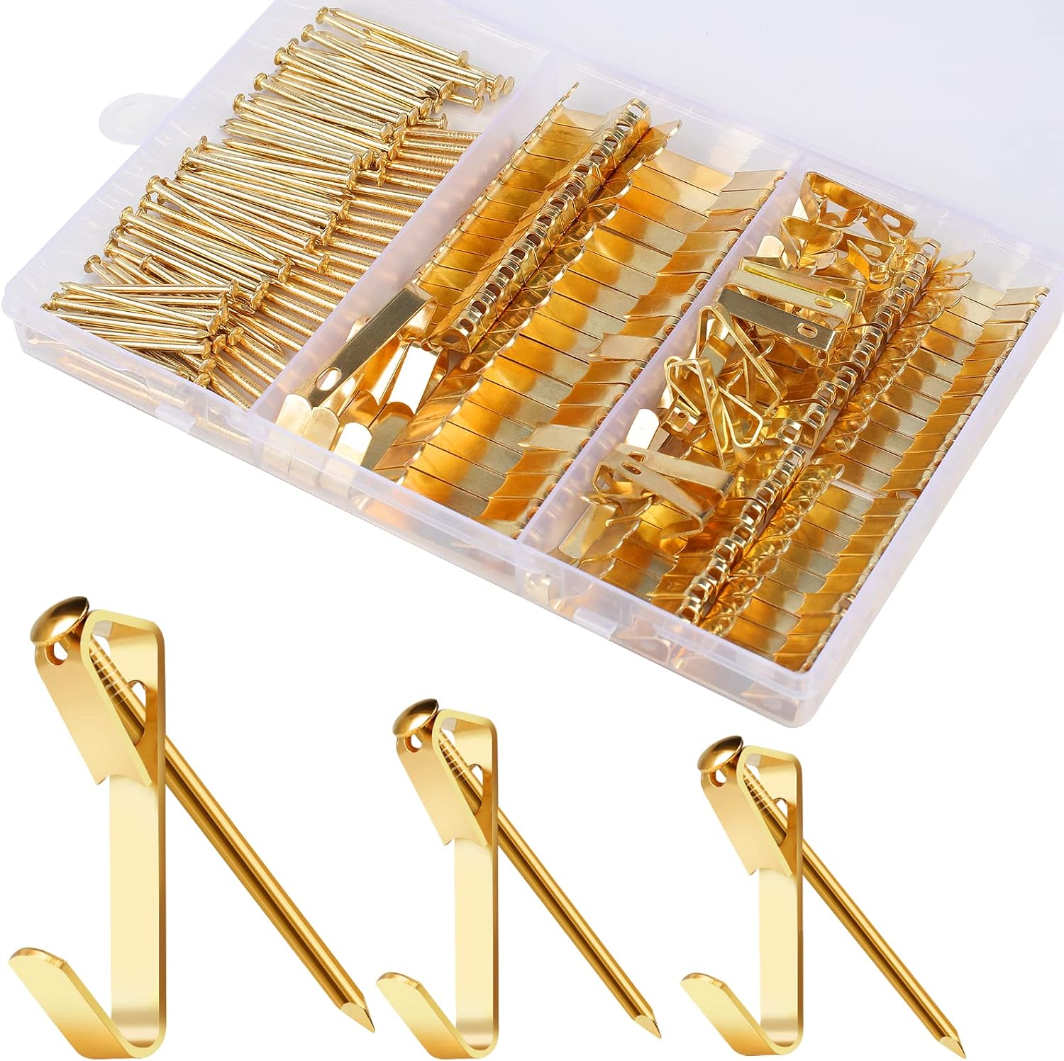 Detalle de Romeda Model 1 184-Piece Picture Hanging Kit, Gold Steel Hooks, 20/30/50 lb
