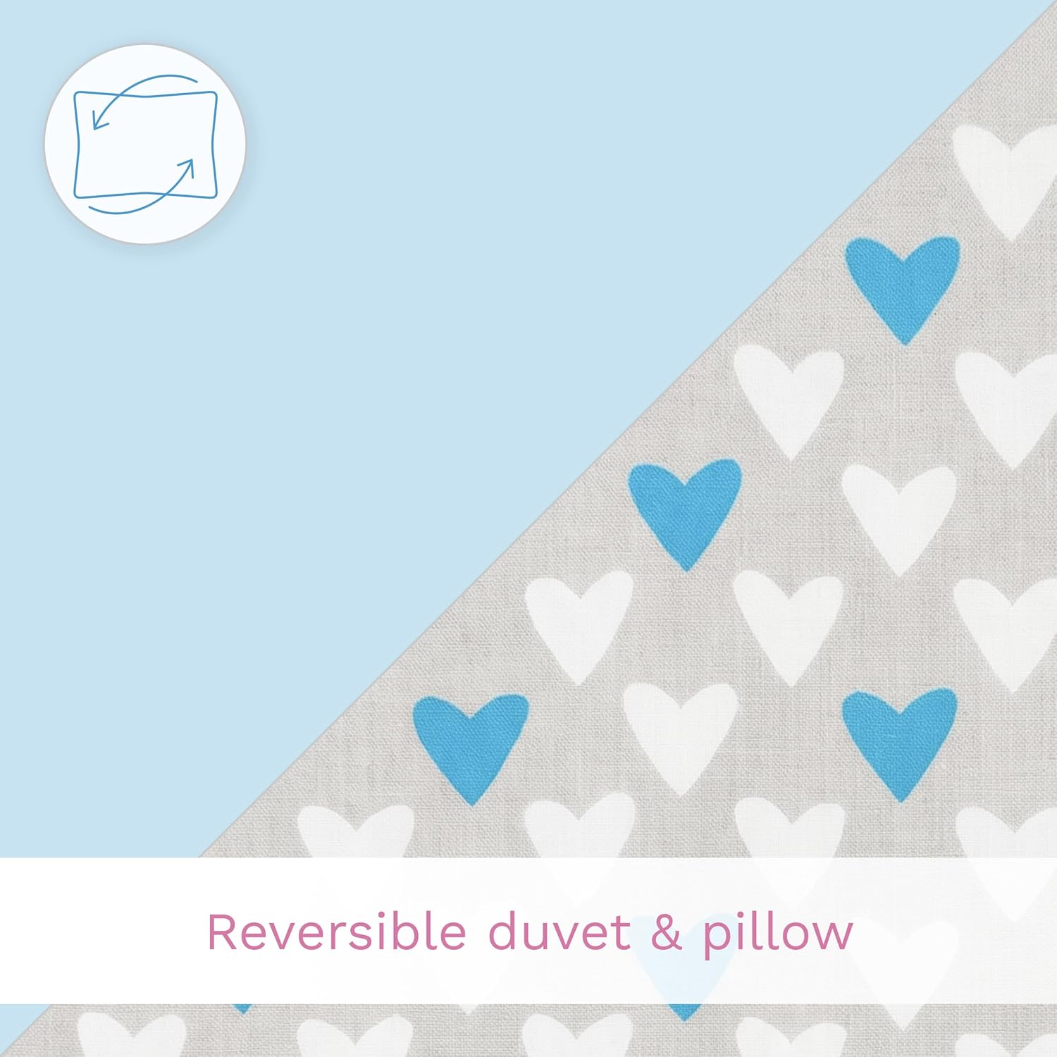 Thumbnail 6 de Baby Comfort 2-Piece Toddler Duvet & Pillow Set – 120x90 cm, 100% Cotton, Breathable, Machine Washable (Blue Hearts)