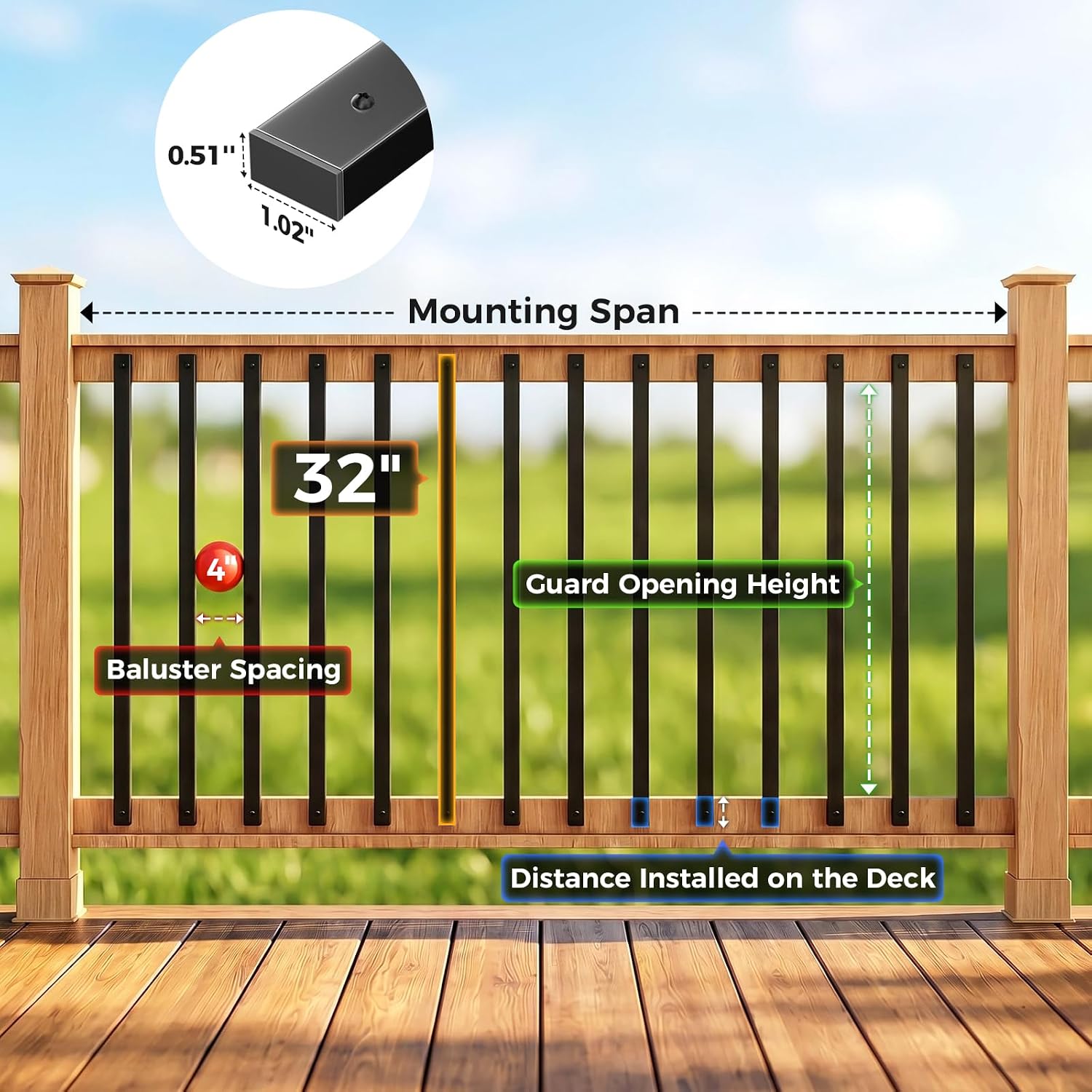 Detalle de CAMMOO DB32-110 32-Inch Rectangular Deck Balusters, 110-Piece Kit