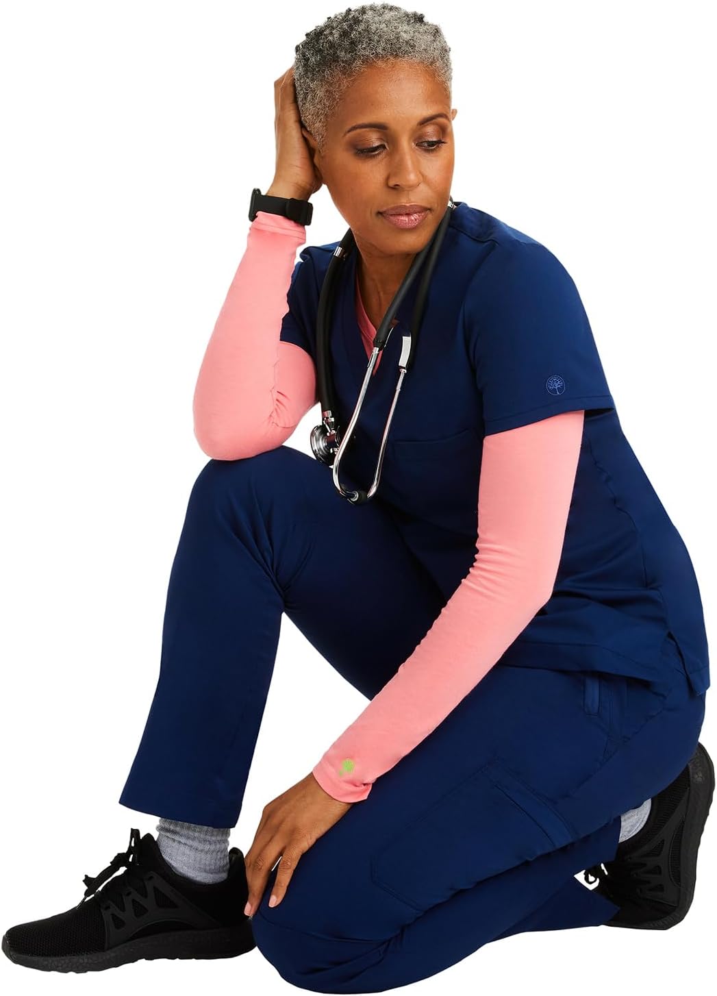 Detalle de Healing Hands Melissa Women's Long-Sleeve Underscrub Top, Cotton-Blend Stretch Knit