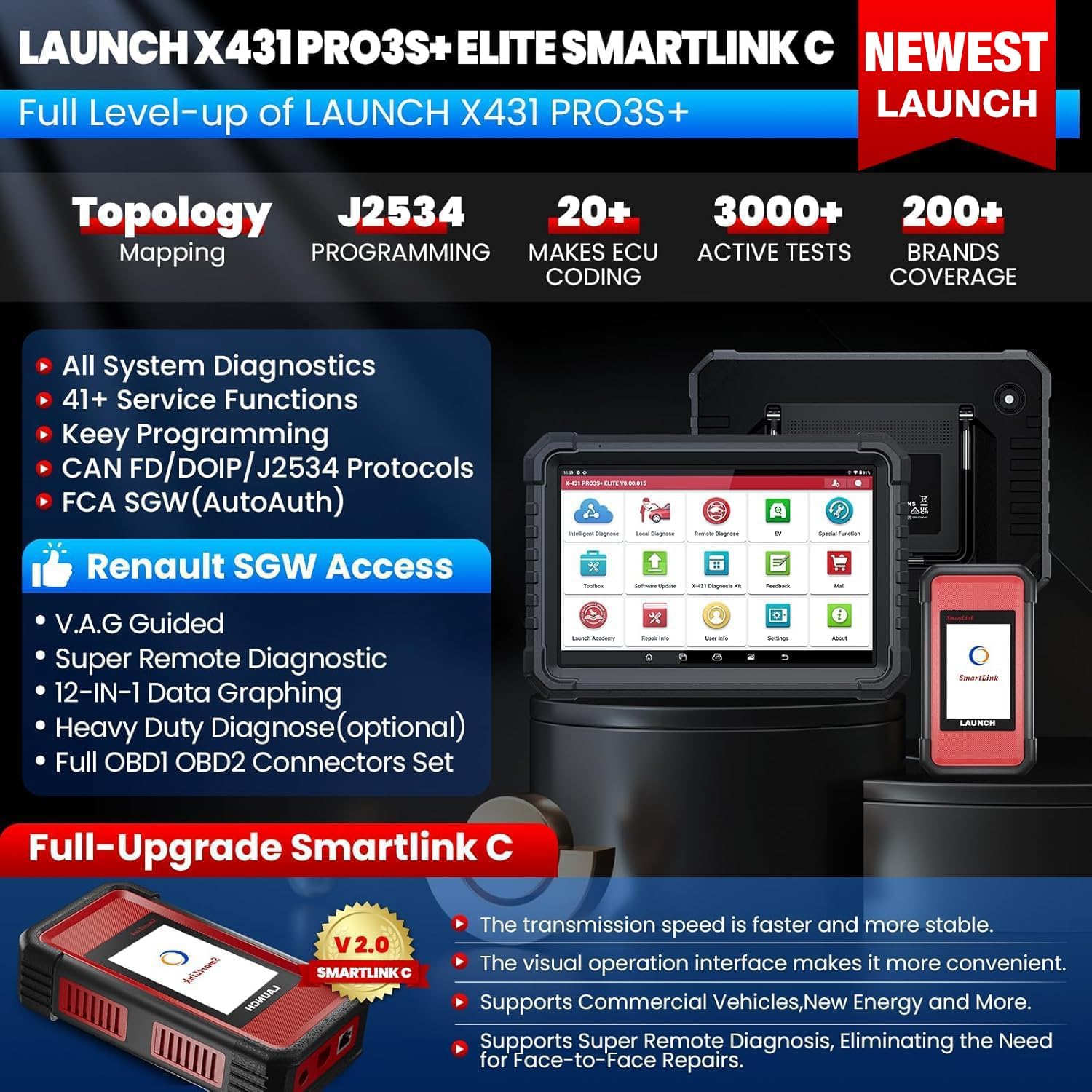 Thumbnail 1 de LAUNCH X431 PRO3S+ Elite — valise diagnostic auto bi-directionnelle J2534 SmartLinkC 2.0