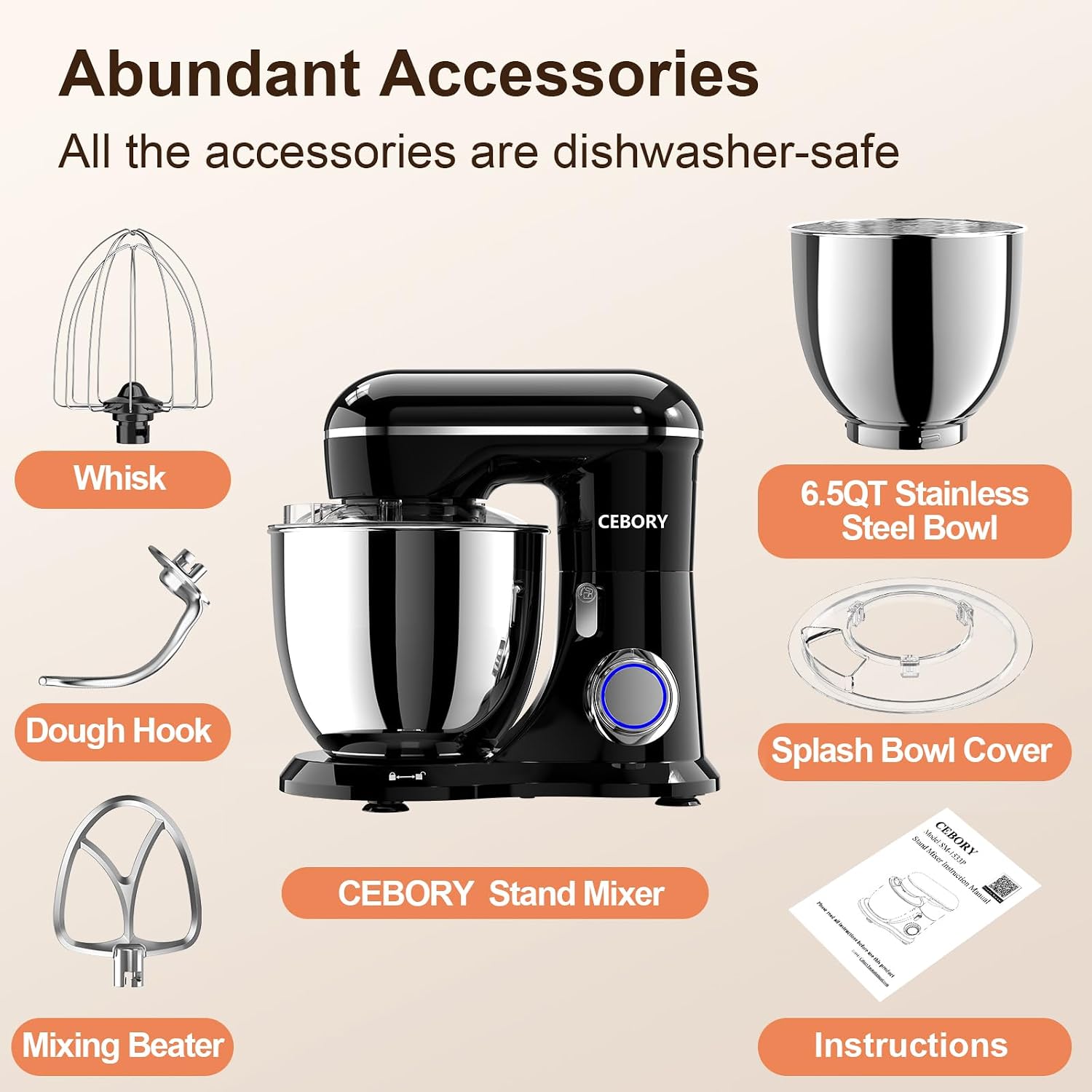 Thumbnail 1 de CEBORY 3‑IN‑1 Electric Stand Mixer with 6.5QT Bowl and 660W Power