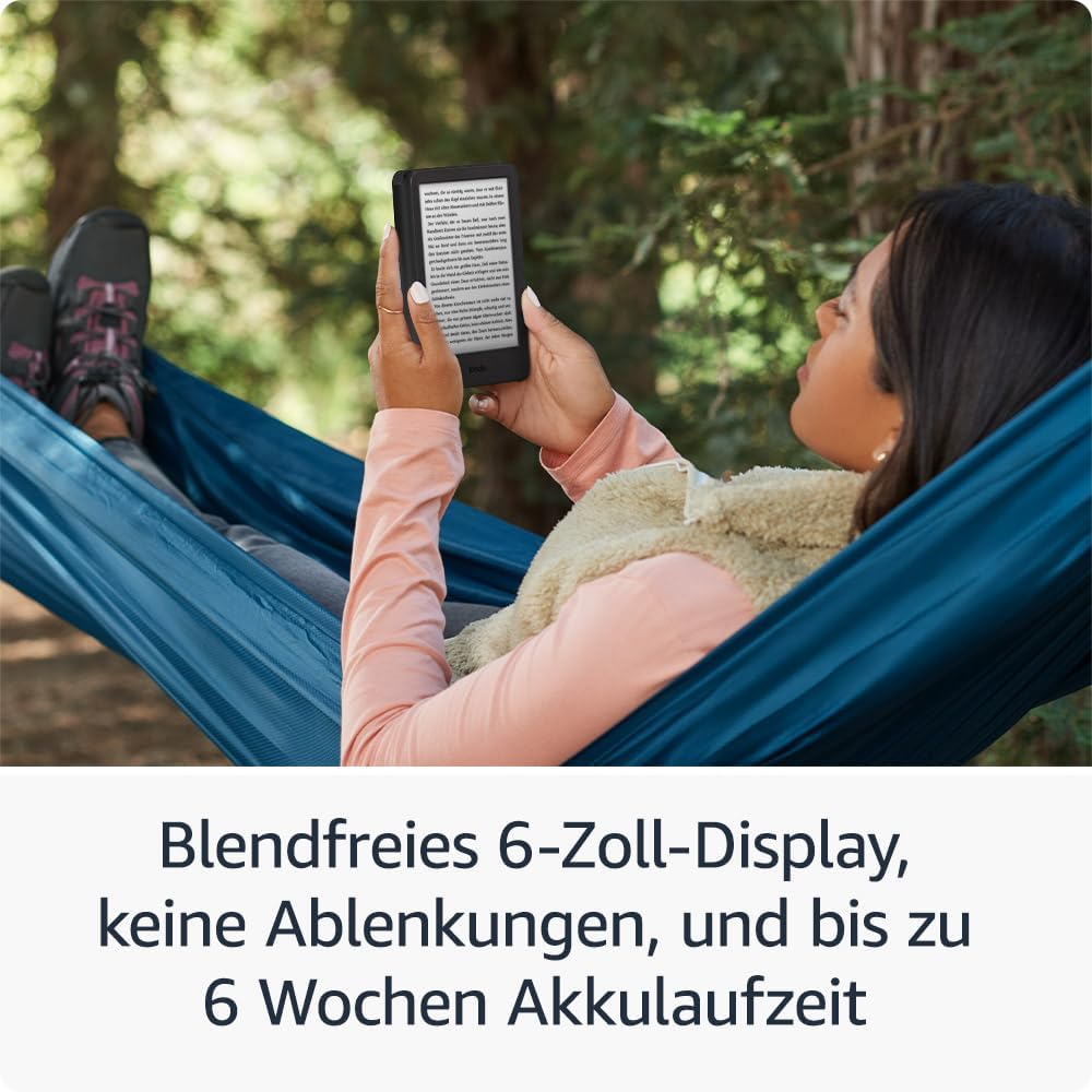 Detalle de Amazon Kindle (neueste Generation) – leicht & kompakt, blendfreier 6‑Zoll‑E‑Ink, 16 GB, mit Werbung – schwarz
