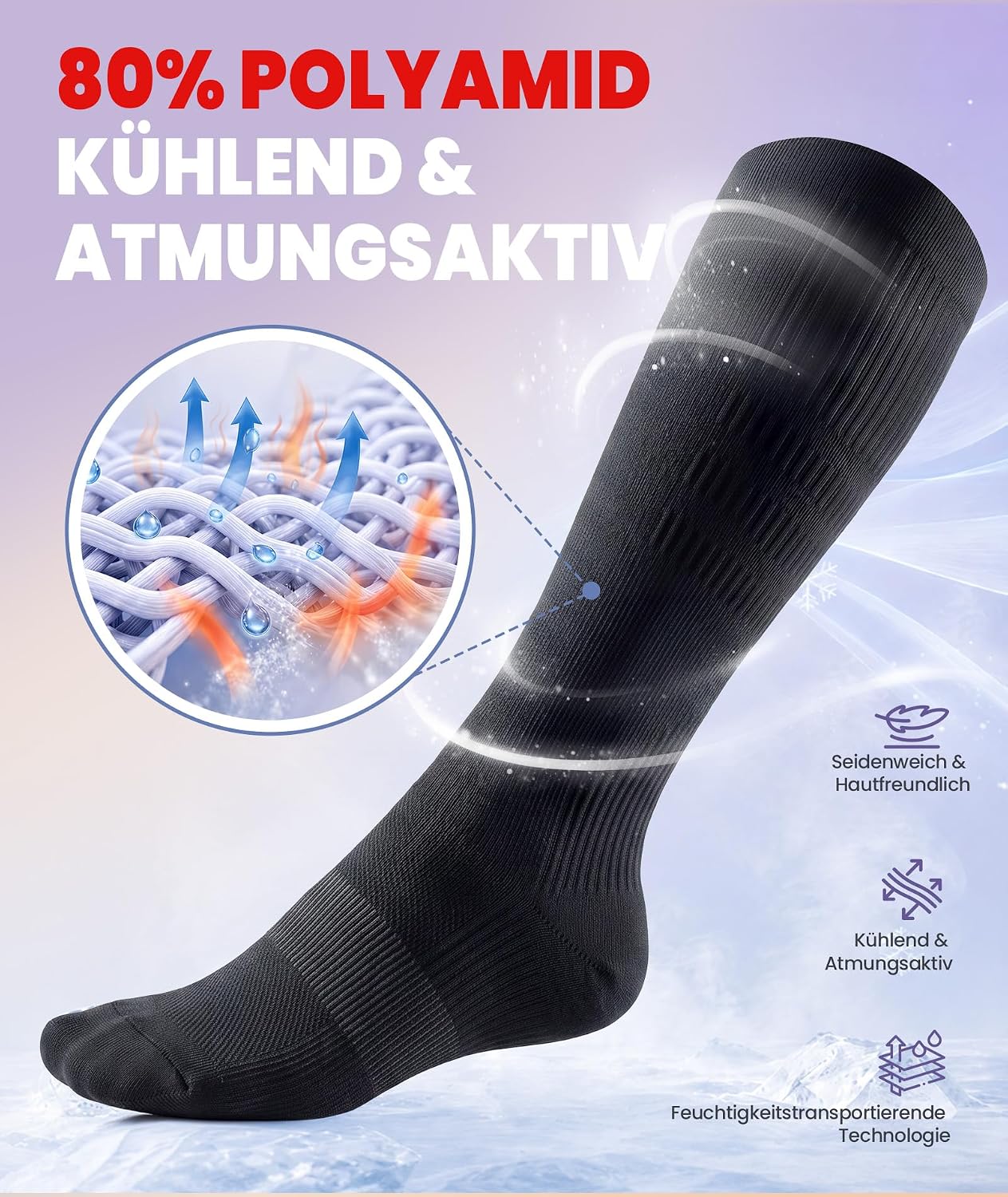 Detalle 2 de Ruixue Kompressionsstrümpfe 20–30 mmHg, unisex – 2 Paar, gestaffelte Kompression, atmungsaktiv für Sport, Flugreisen und langen Sitz