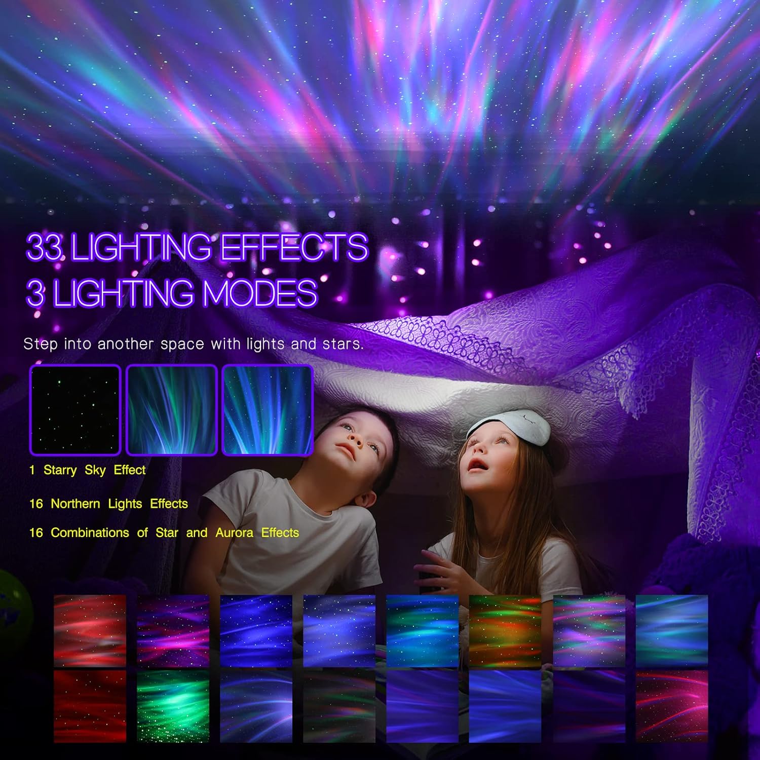 Thumbnail 2 de Northern Galaxy Light Aurora Projector: 33 Effects, Bluetooth Speaker, and Soothing White Noise in a Playful Elephant Lamp