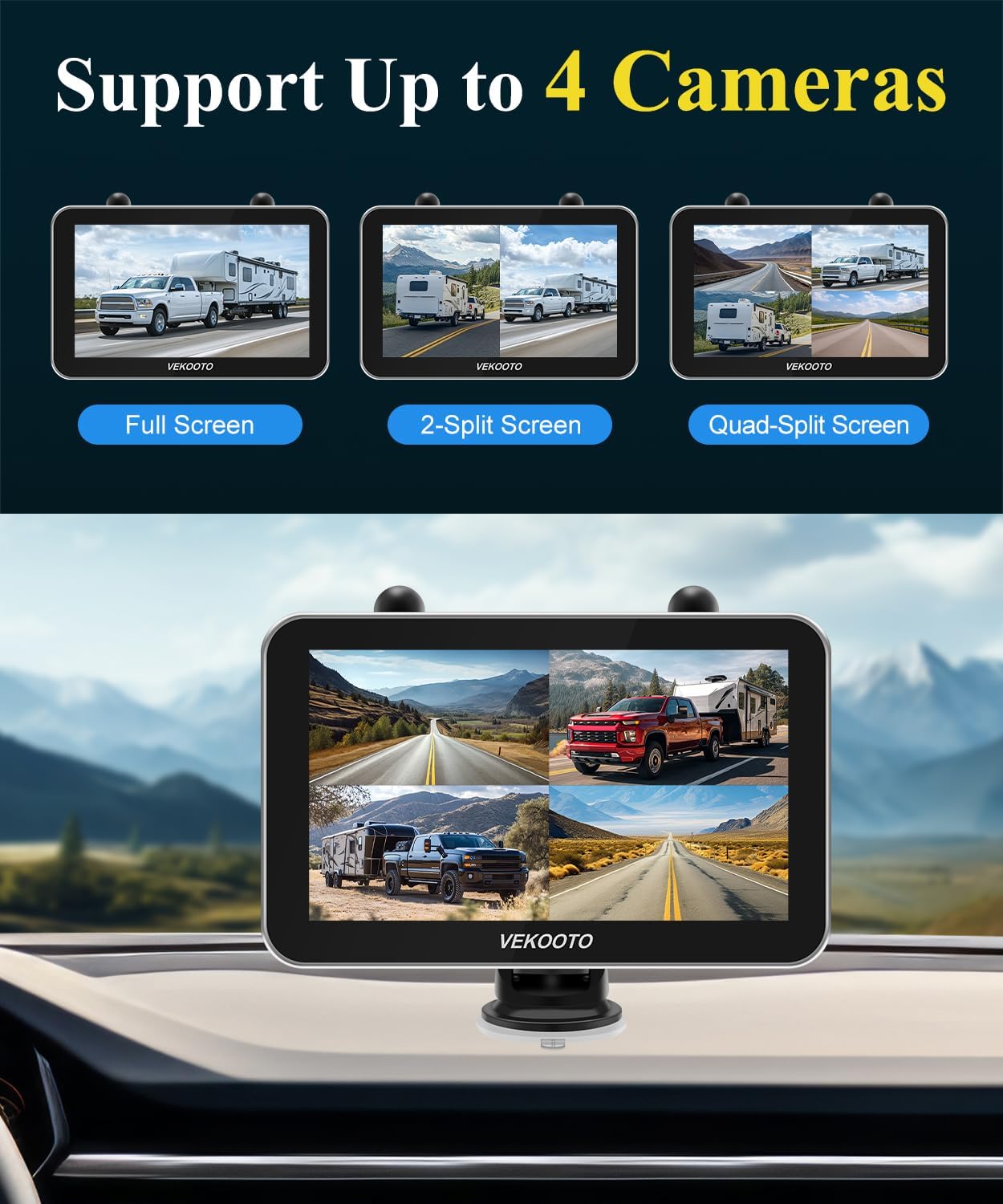 Detalle de VEKOOTO VK7Pro Magnetic Solar Wireless Backup Camera System with 7" IPS Monitor