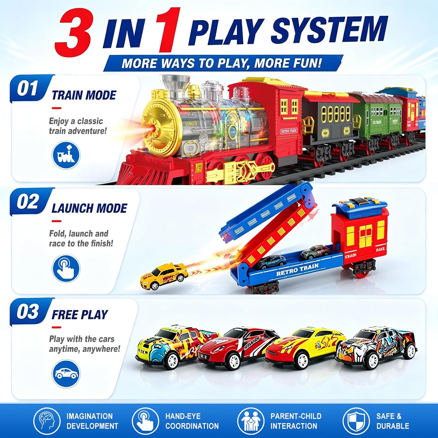 Detalle de BUBUQE Electric Train Set Toy with Lights, Sound and Smoke